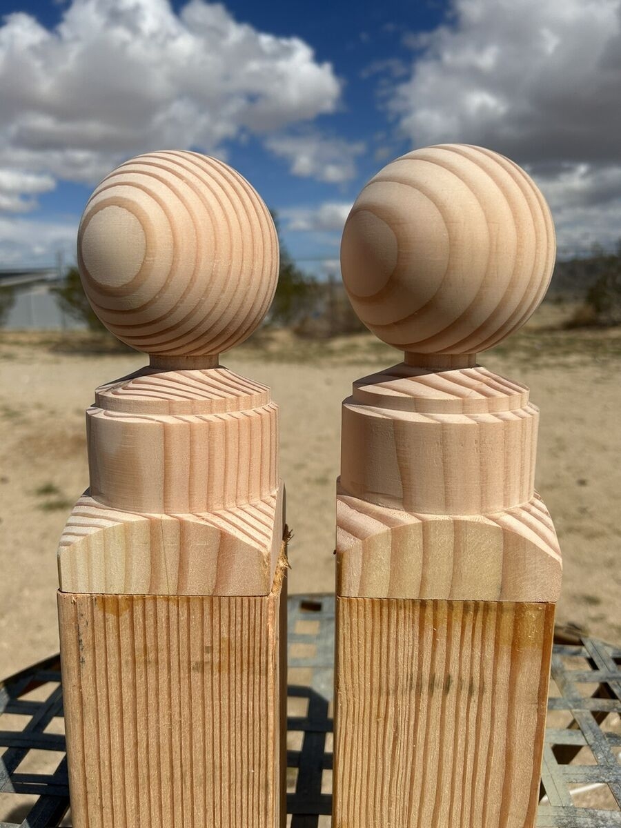 2 Wood Ball Finials 4x4 Fence Post Cap topper Pine Bedpost Set Of 2 EBay