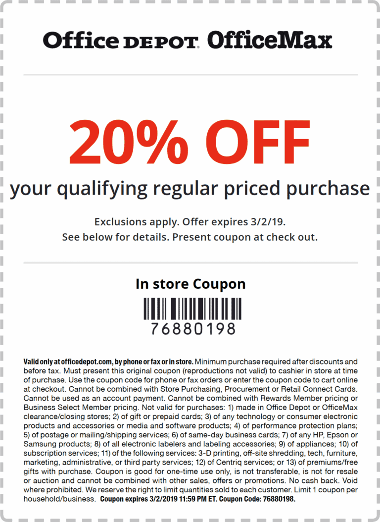 20 Off At Office Depot OfficeMax Or Online Via Promo Code 76880198 Office Depot July 2025 Coupons Promo Codes Deals 