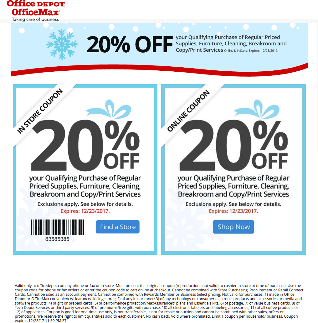 20 Off At OfficeMax Office Depot Or Online Via Promo Code 54990813 Office Depot August 2025 Coupons Promo Codes Deals 
