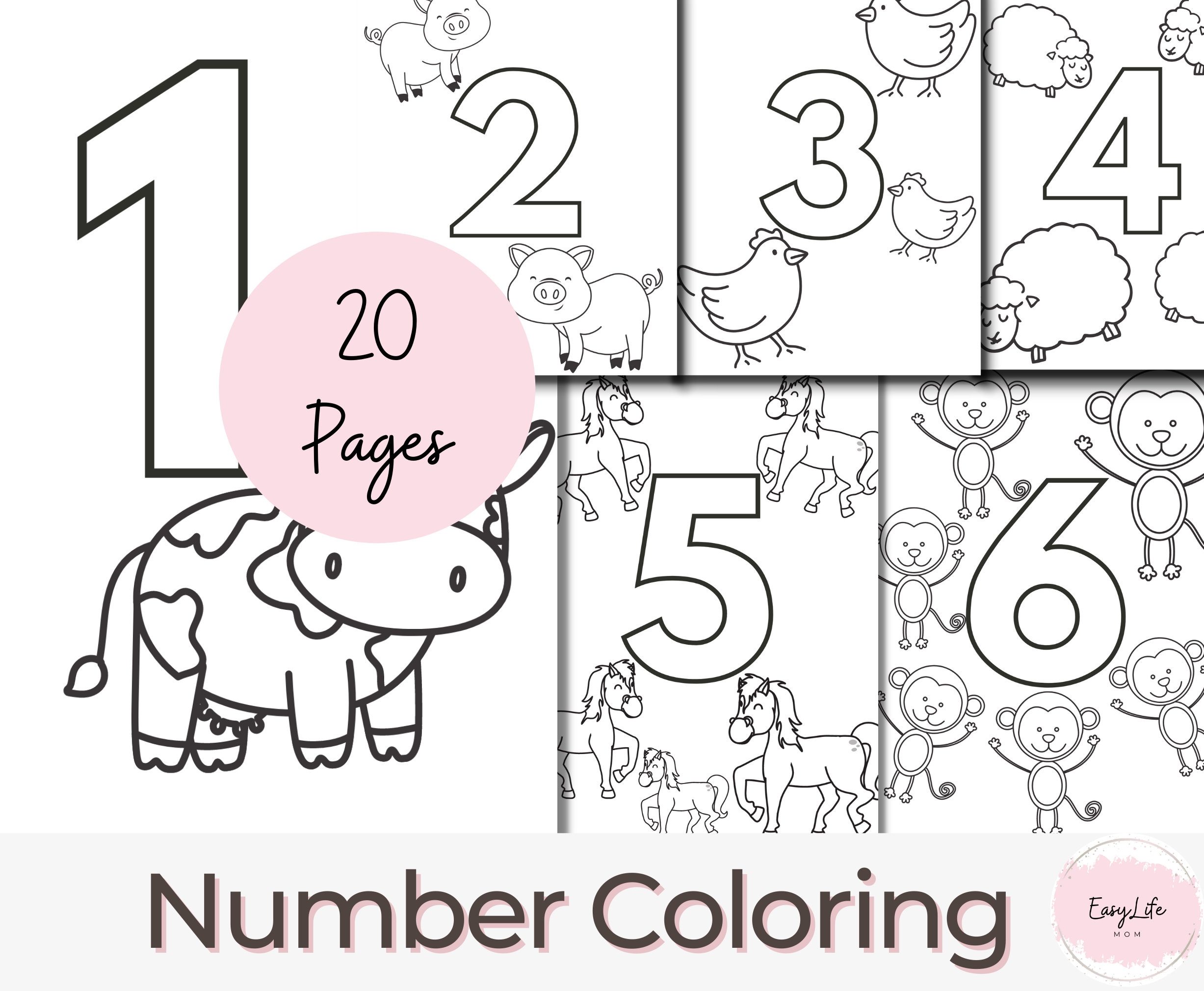 20 Printable Number Coloring Pages Preschool Learning PDF Etsy