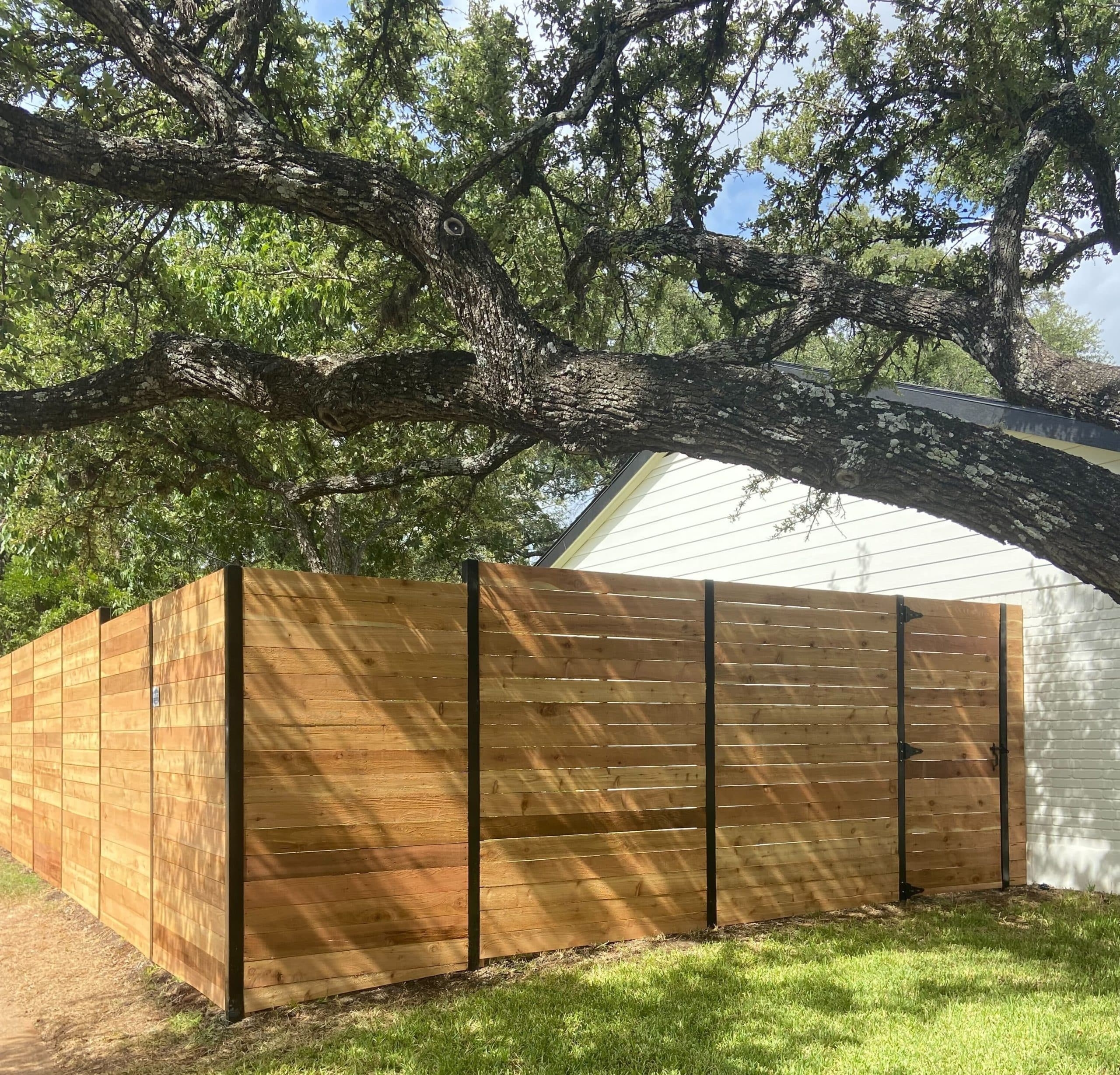 cedar fence with metal posts