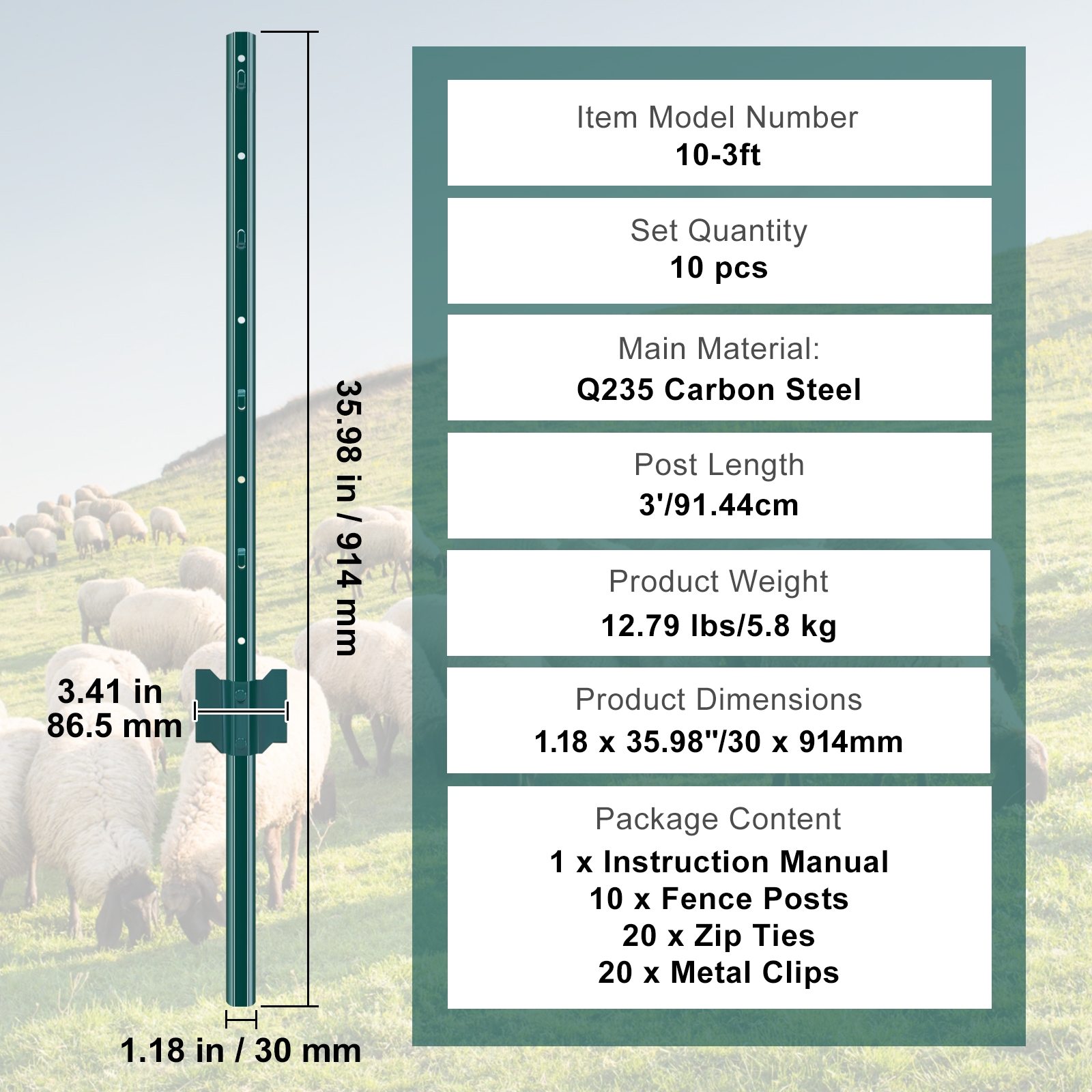 10 ft. steel fence t-post
