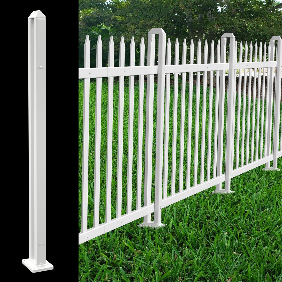 white vinyl fence post