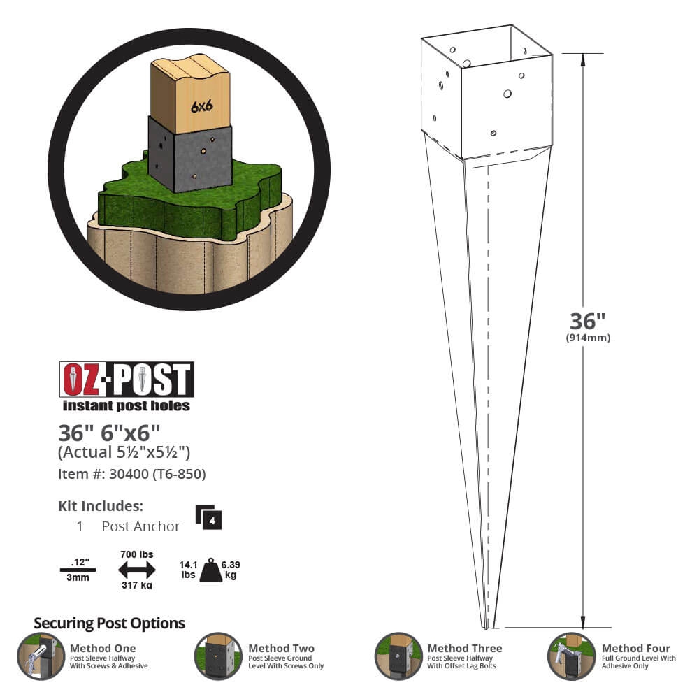 36 In 6 In X 6 In OZ Post Anchor T6 850 OZCO Building Products