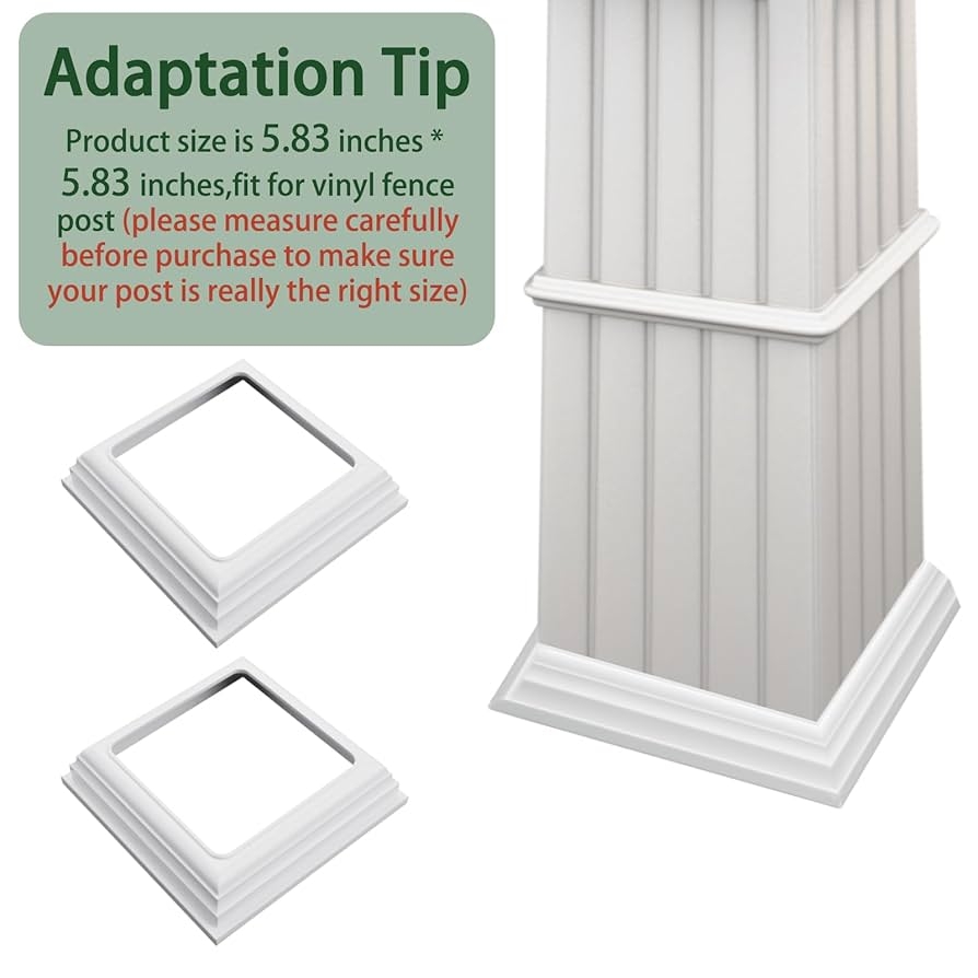 4 Pack 4x4 Vinyl Fence Post Skirt Split Style Post Sleeve PVC Base Cover Repair Trim Ring Snap Together Slide on Install Skirt Railing Moisture Proof UV Proof Porch Hand Stair Rail 4 X 4 ONLY 