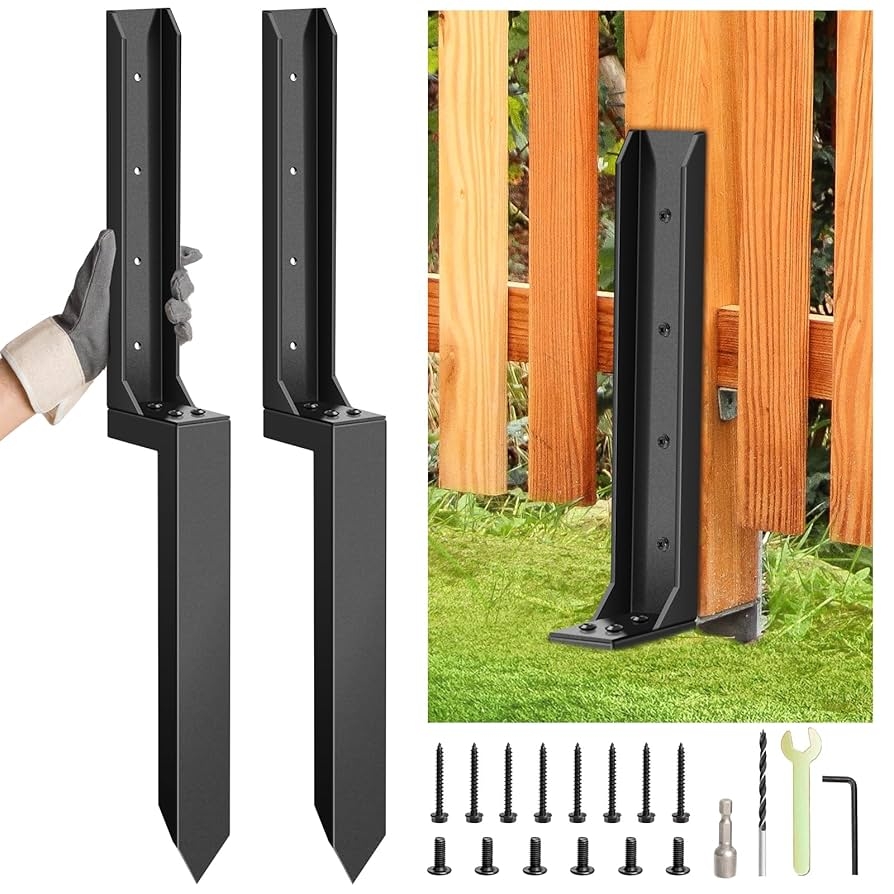 Amazon 2 Pcs Fence Post Repair Kit Heavy Duty Fence Post Anchor Ground Stakes For Repair Tilted Broken Wood Support Tools Home Improvement