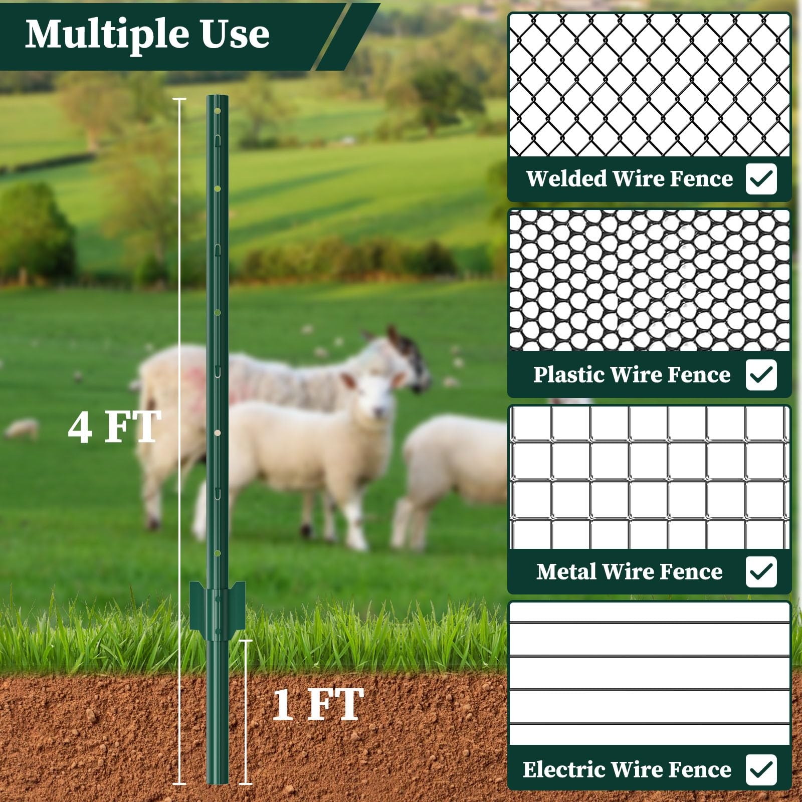 Amazon 20 Pack Garden Fence Post 4 Feet Heavy Duty Metal U Post For Wire Fence No Dig Garden Fence Stakes For Temporary Fencing Electric Fence Wire Corner Anchor And More Green 