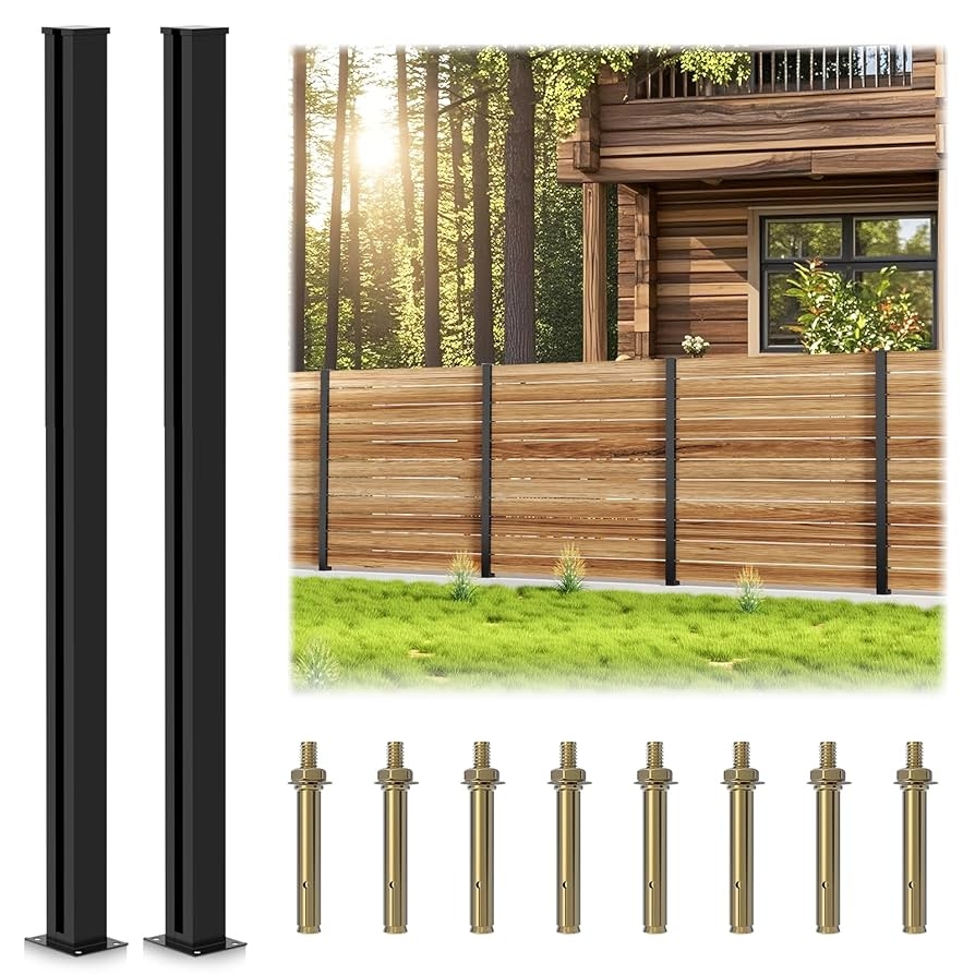 Amazon 5 Feet Aluminium Alloy Fence Post Matte Black Metal Wood Fence Column For Outdoor Privacy Panels 2 Pack Line Post Patio Lawn Garden