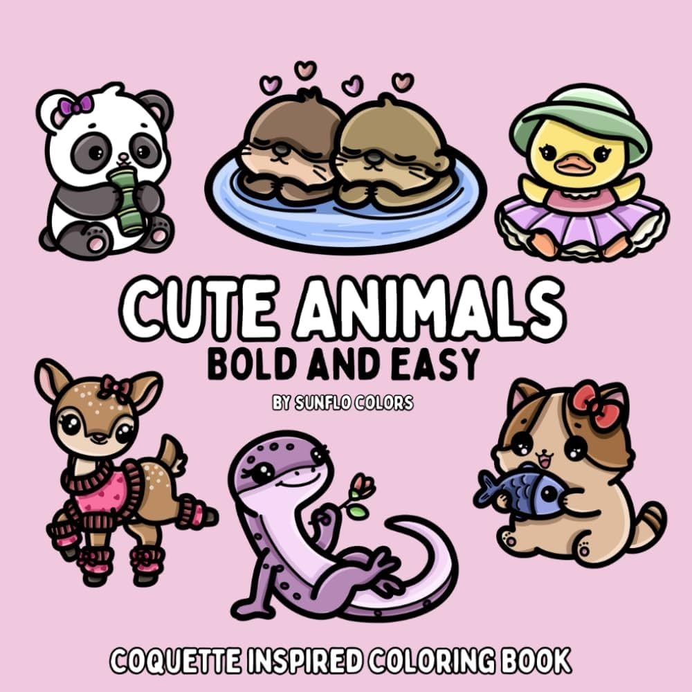 Amazon Cute Animals Coquette Inspired Bold And Easy Coloring Book For Adults Or Kids Bold And Easy Coloring Books 9798305922905 Colors Sunflo Books