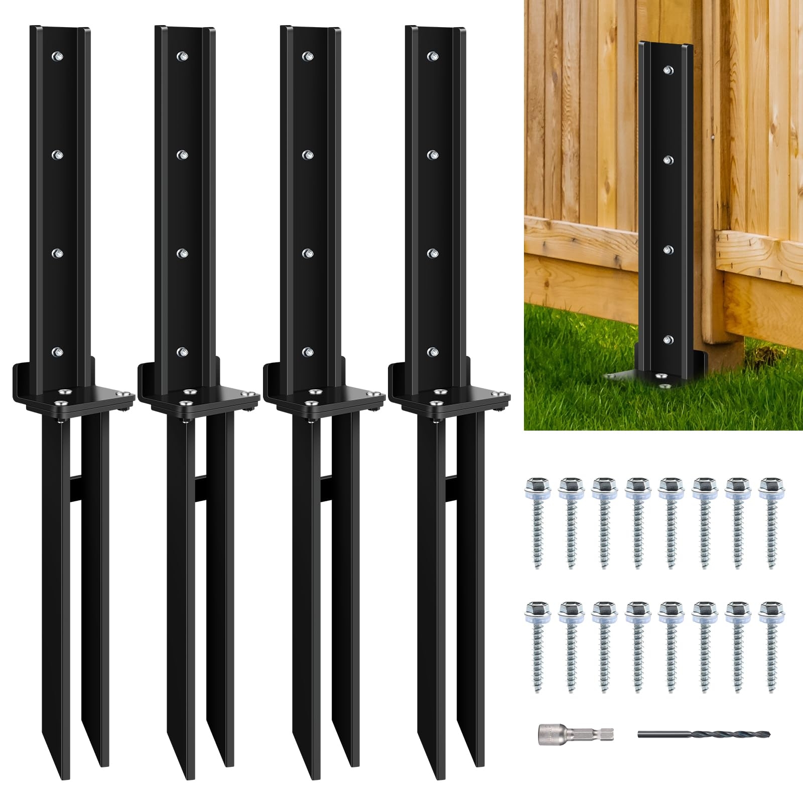 Amazon Fence Post Repair Kit Heavy Duty Steel Anchor Stakes Ground Spike For Repairing Tilted Or Broken Wooden Fence Posts Repair Bracket Anchor Support 4 Pack Black Patio Lawn Garden