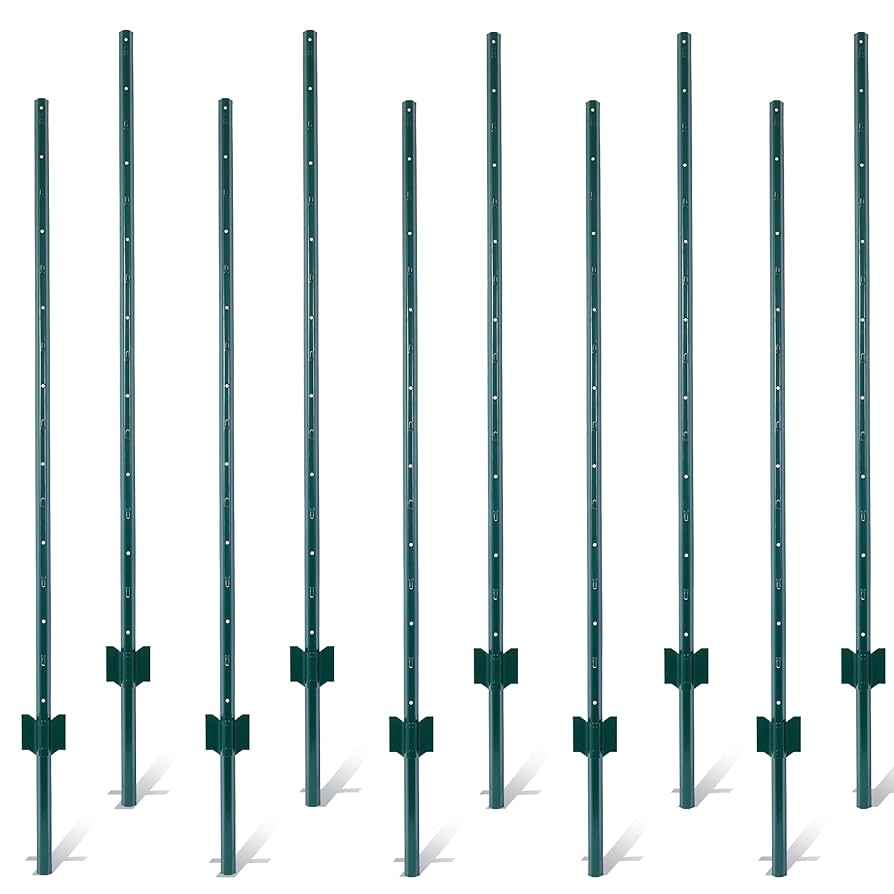 Amazon Fence Posts 5Feet Pack Of 10Heavy Duty Metal Fence Posts With U Slots Steel Fence U Posts For Securing Garden Wire Corner Anchor Posts And More Patio Lawn Garden