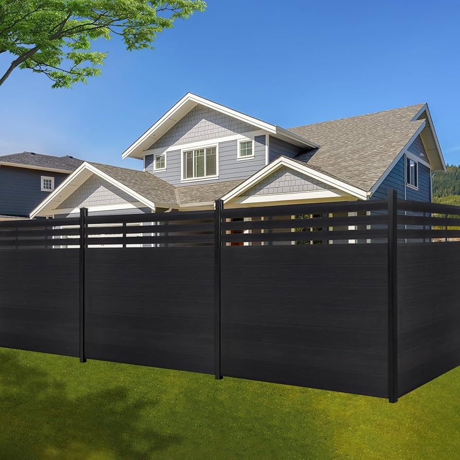 Amazon Fencop 6 12Ft Outdoor Privacy Fence Panel Decorative Garden Fence Panels Windproof Wood Plastic Composite Fence For Outside Yard Backyard And Swimming Pool Black 3 Post Patio Lawn Garden