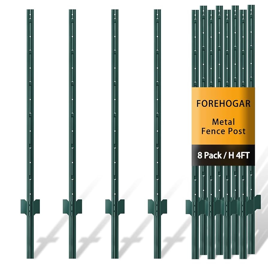 Amazon FOREHOGAR Metal Fence Post 4 Feet Green Pack Of 8 T Post For Wire Fence No Dig Steel U Posts Fencing For Lawn Garden Wire Mesh Fences Poles Sign Outdoor