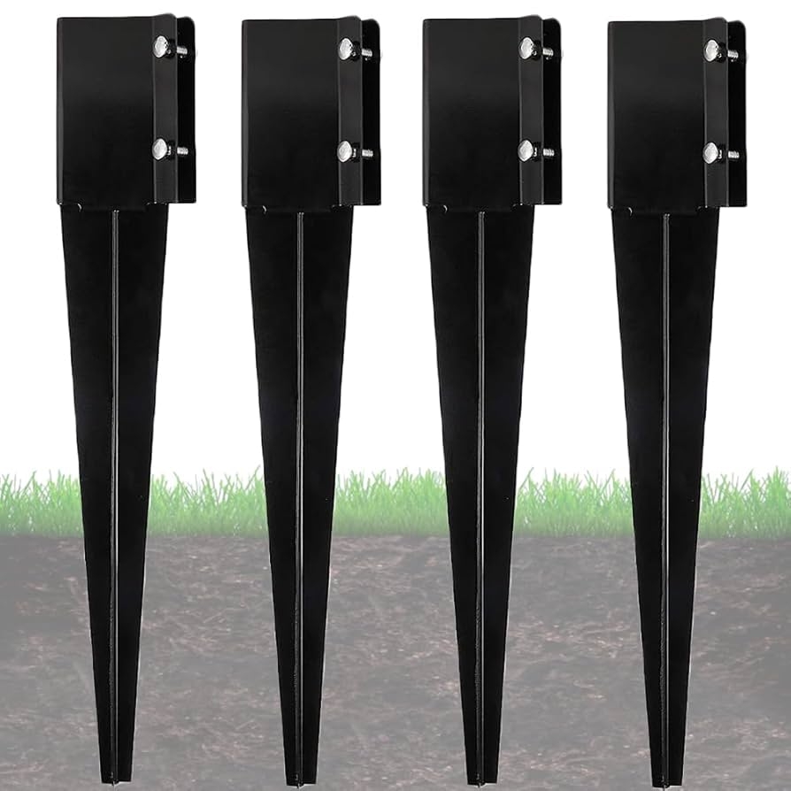 Amazon Furnishh Metal Anchor And Stakes 4x4 Fence Post Holders Black Ground Post Spikes 24 Long Set Of 4 Patio Lawn Garden