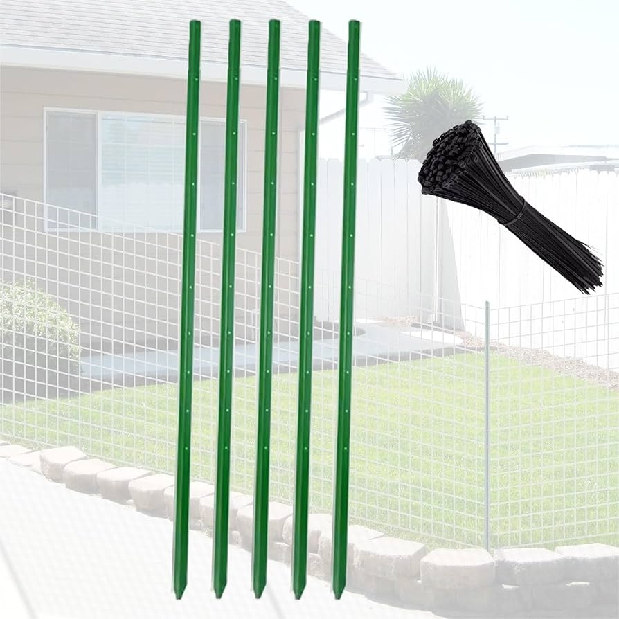 Amazon Green Steel Fence Post With Zip Ties 1 3 1 5 1 7 1 8 M Tall Garden Fencing Pillars For Yards Lawns Farms Patios Holding Wire Fence Spike Bottom Design Color Pack