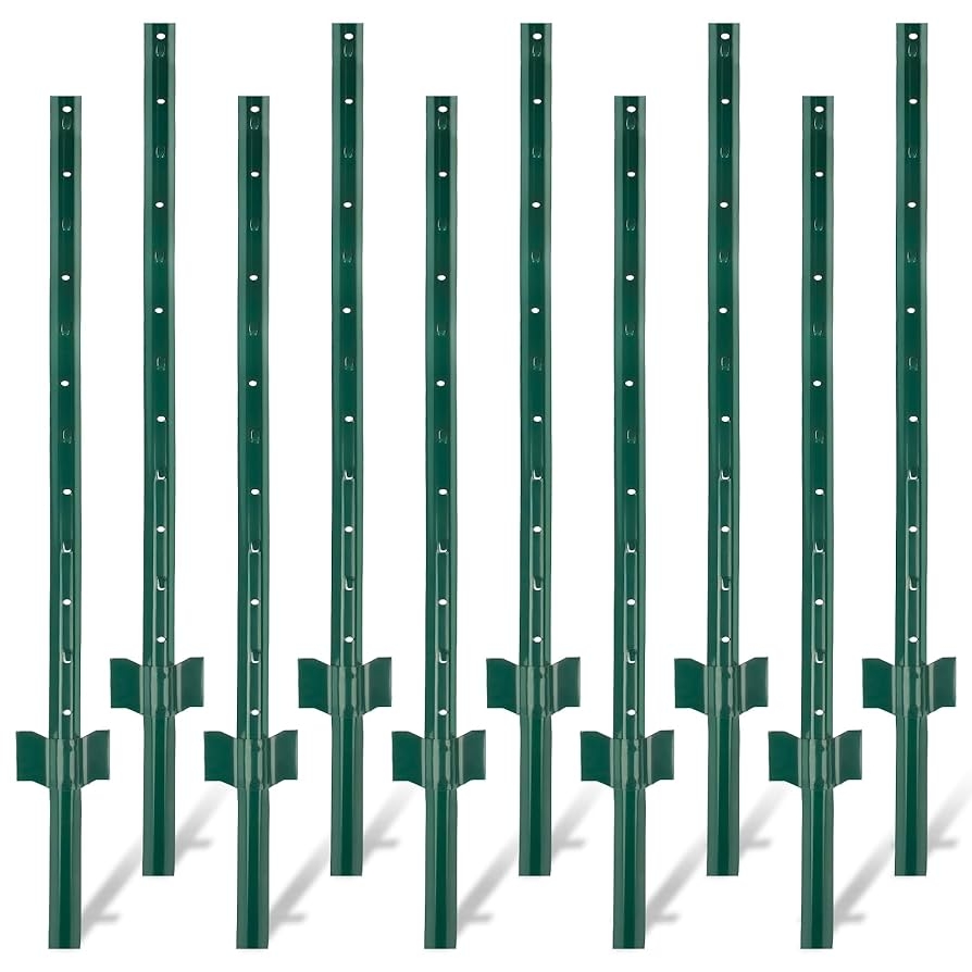 Amazon Toriexon Fence Post 4 FT 10 Packs Metal Heavy Duty U Posts Powder Coated For Long Lasting Use Perfect For Holding Wire Plastic Mesh Corner Anchors Green Patio Lawn Garden