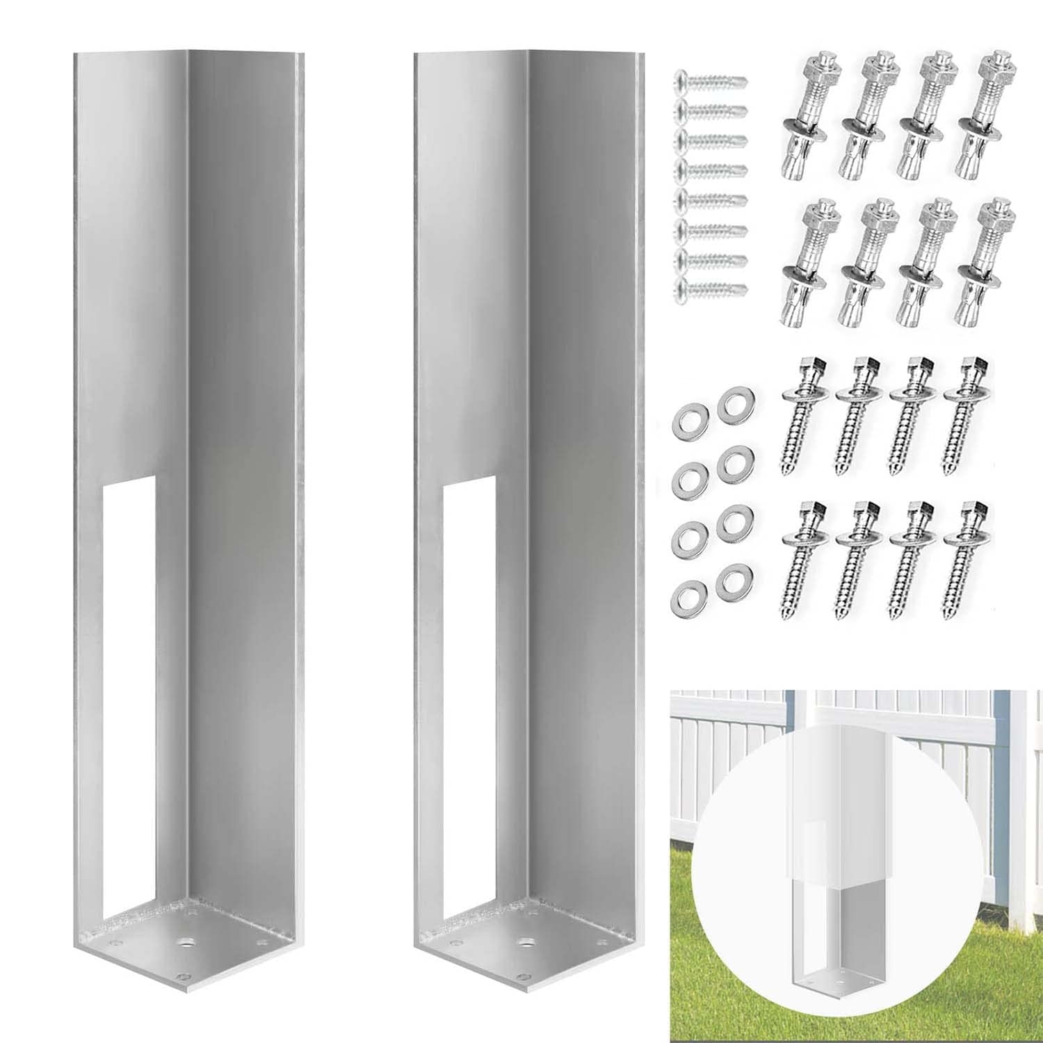 Amazon TPSHKE Vinyl Fence Concrete Wood Post Mount Tower 2PCS Fence Post For Vinyl Fence 4 X 4 X 24 Inch Iron Material Coated Powder Fence Post Insert Tools Home Improvement