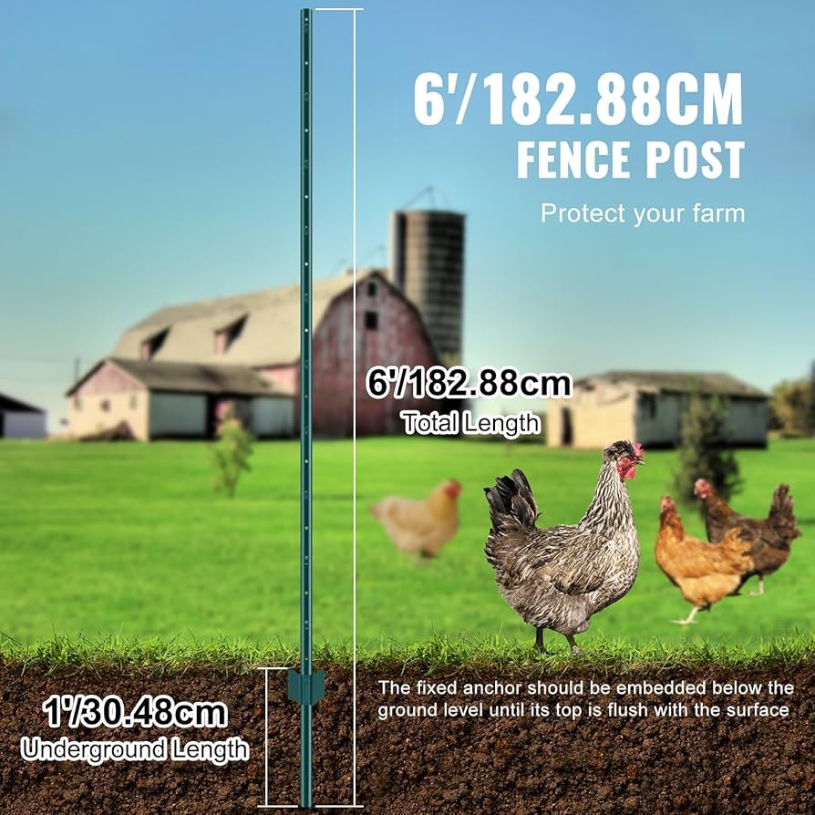 Amazon VEVOR 6 Feet U Channel Metal Fence Post 6 Pack With 24 Zip Ties 12 Clips Sturdy Steel Stakes For Garden Yard Lawn Farms And Outdoor Wire Fencing Green Patio 
