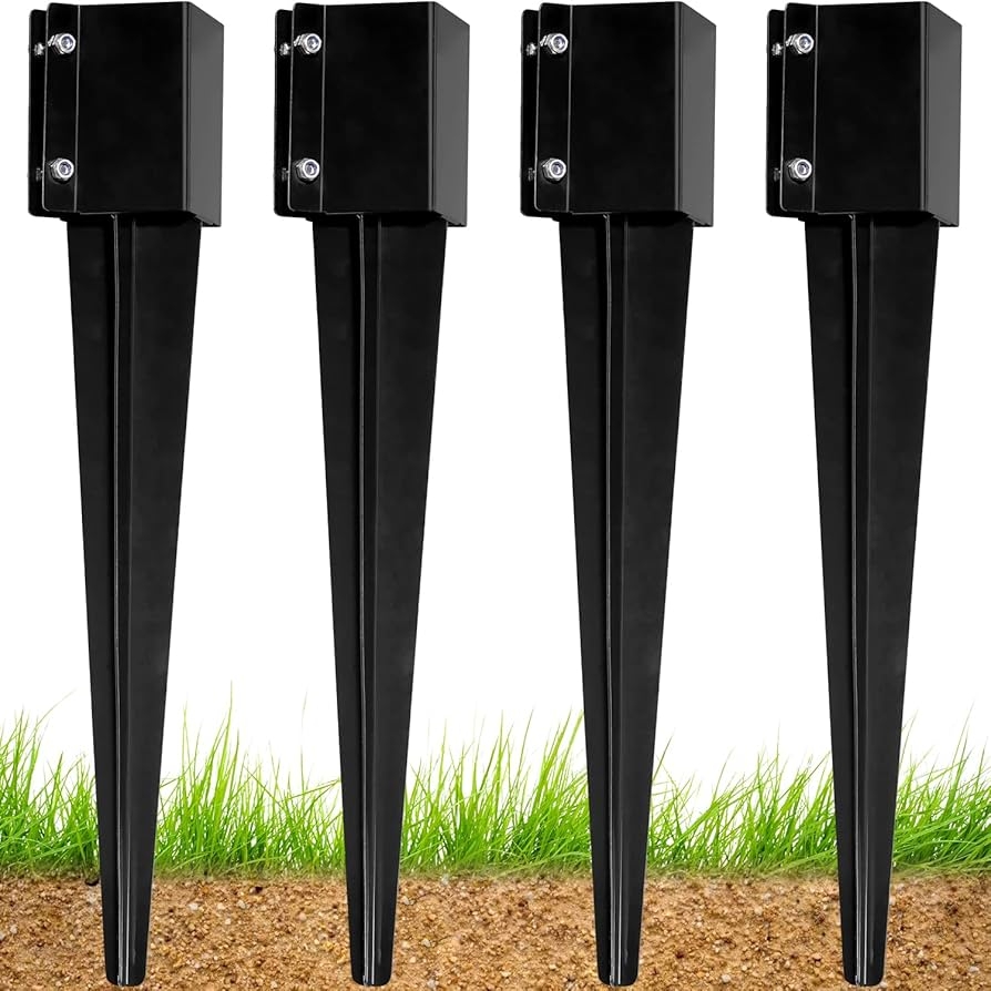Amazon WIMART Fence Post Anchor 4 x4 Heavy Duty Metal Fence Post Anchor Ground Spike 4 x4 For Mailbox Bird Feeder Decking With The Black Powder Coating Cover On The Surface Set 4 