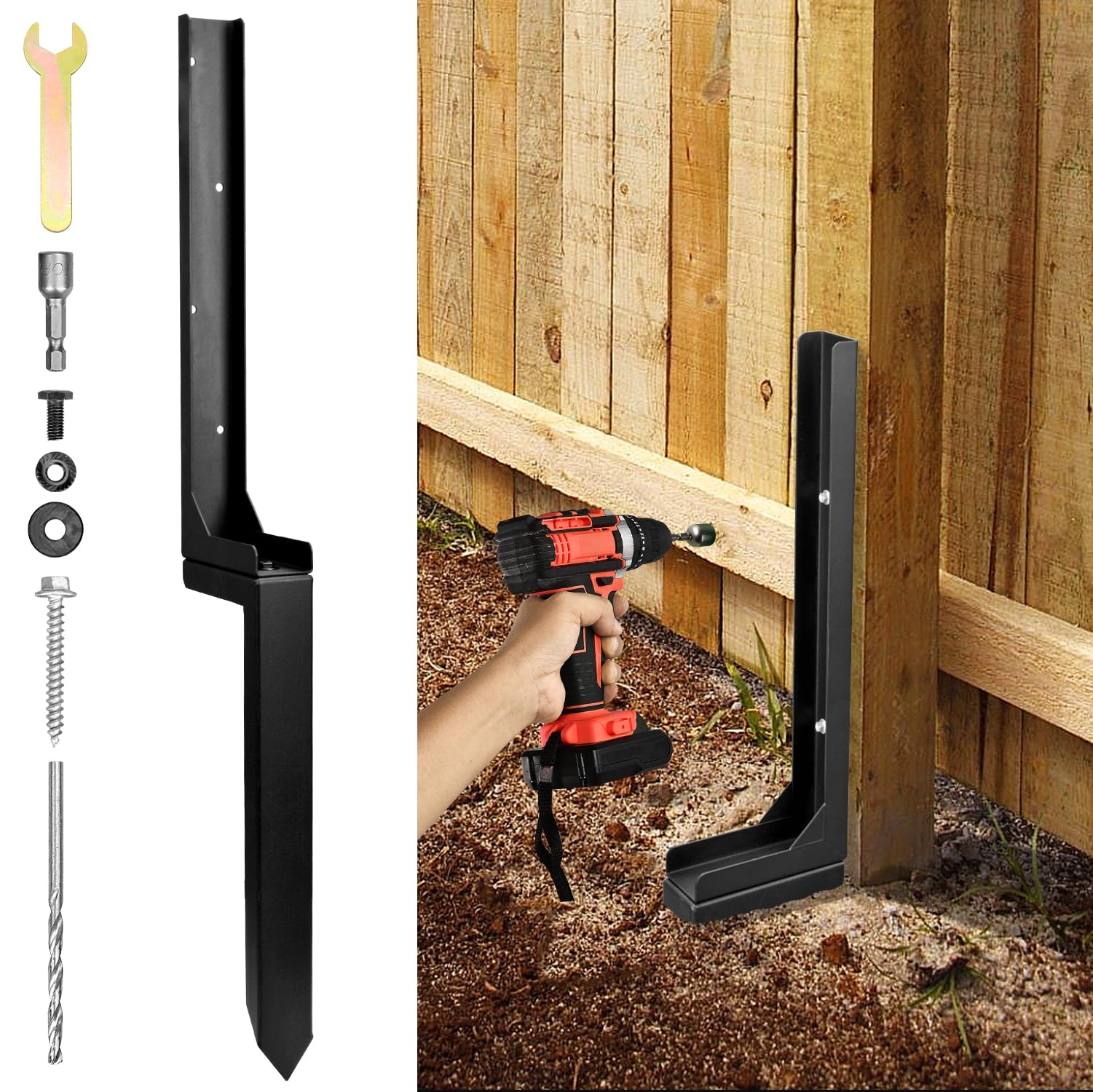Amazon WIMART Rotten Leaning Fence Post Repair Kit Adjustable Angle Quick Easy Fix Widen Heavy Duty Steel Fence Post Anchor Ground Spike For Repair Tilted Broken Wood Fence Post Black Set
