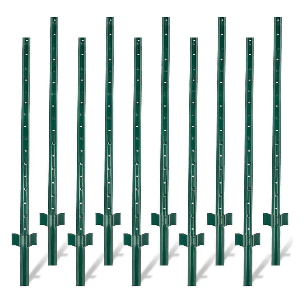 green metal fence post
