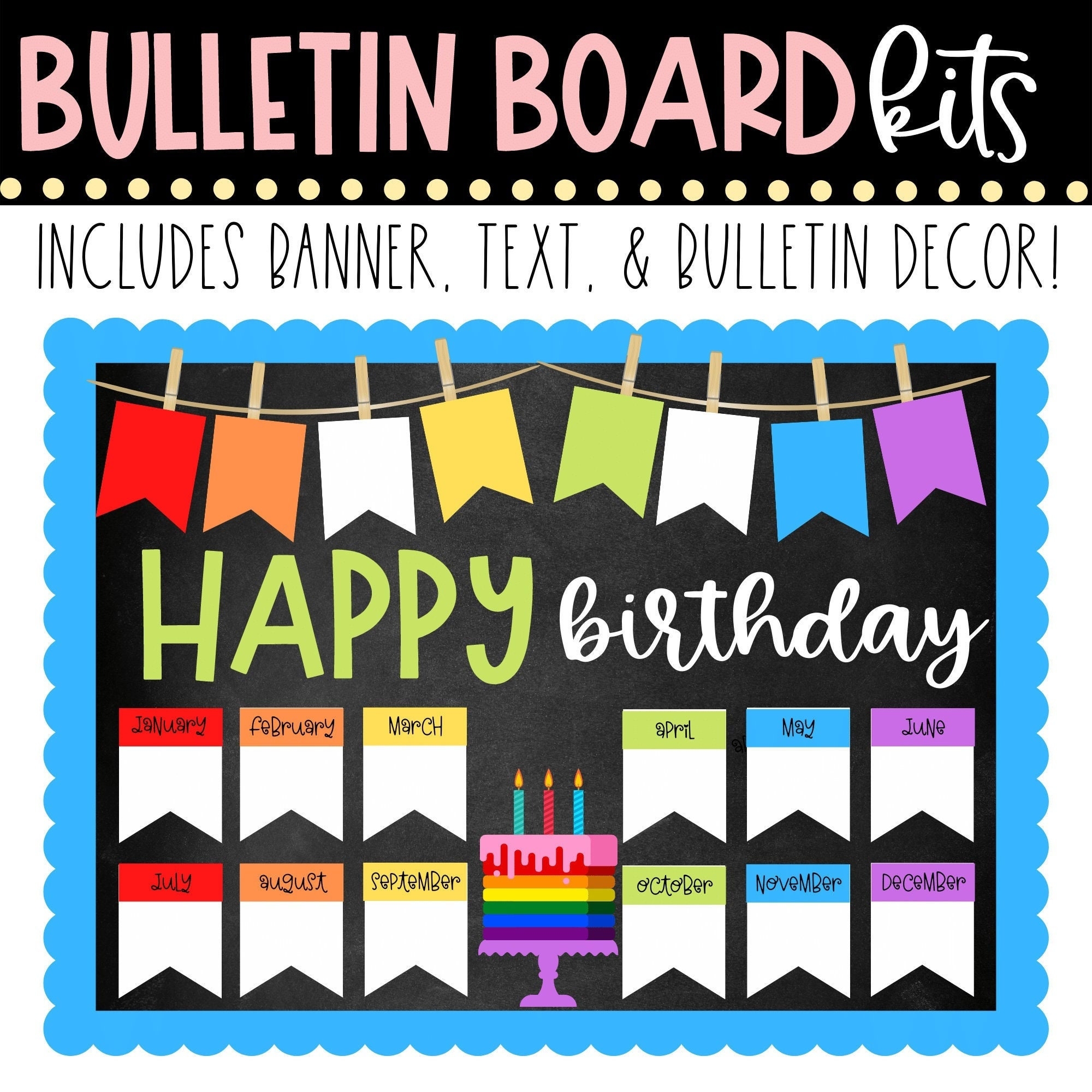 BULLETIN BOARD KIT Happy Birthday Display Positive Classroom Community Class D cor Ideas Bright Rainbow Instant Download Etsy Sweden