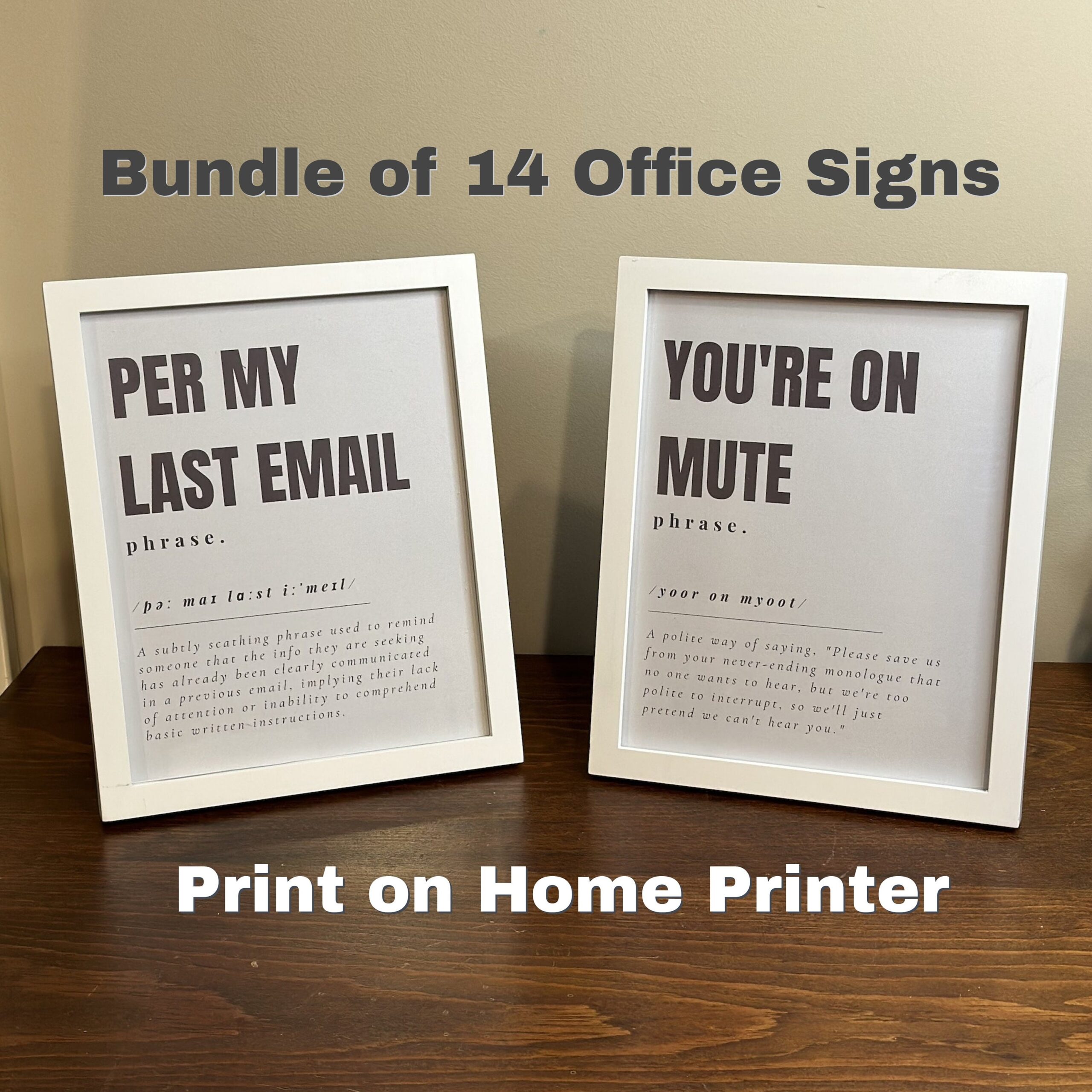 Bundle Of 14 Hilarious Office Signs Printable Decor For Video Conferences Desks Funny Office Phrases With Clever Definitions Etsy