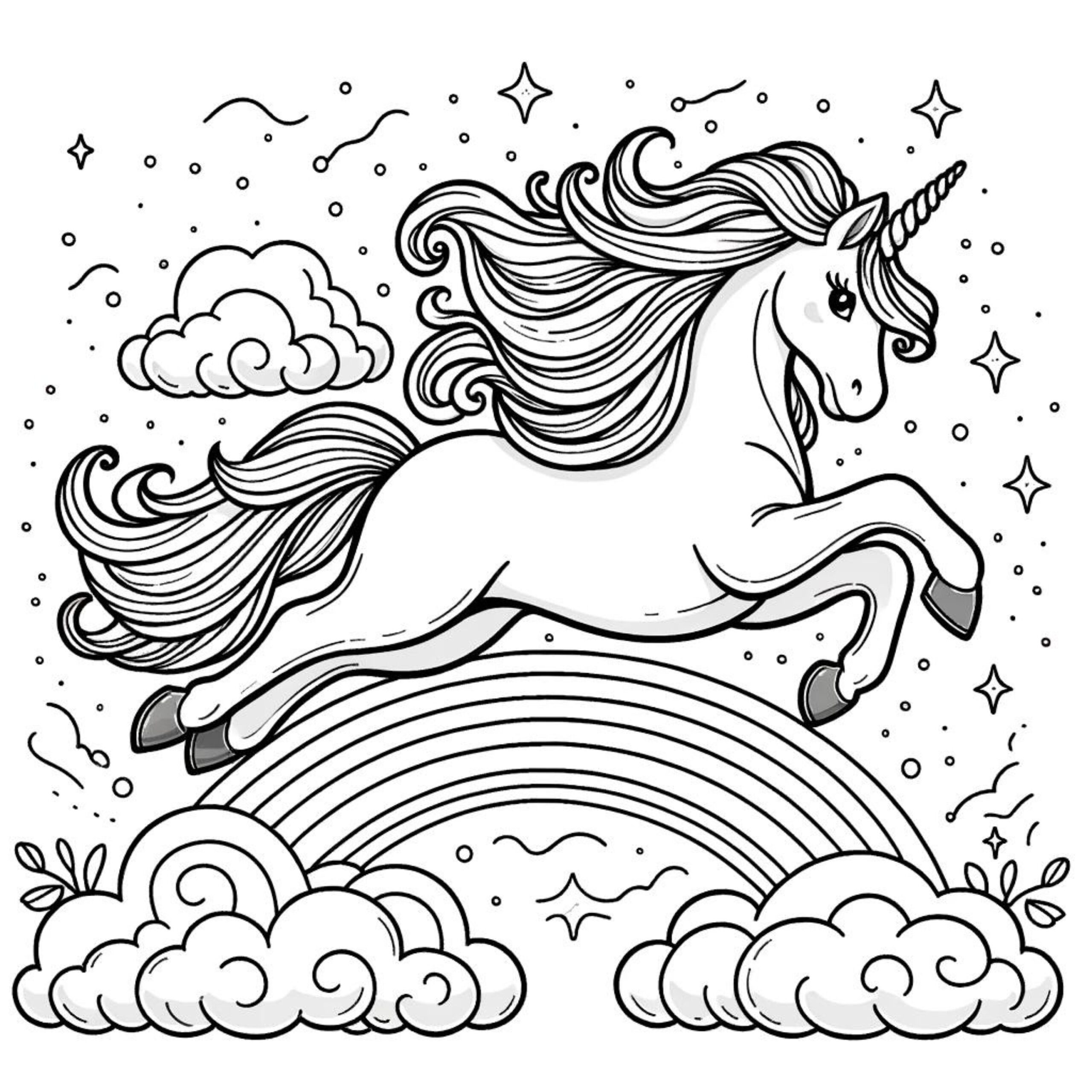 Buy Magical Unicorn Coloring Pages Printable Leaping Unicorns With Stars Clouds And Rainbow Kids Whimsical Coloring Book Art Online In India Etsy