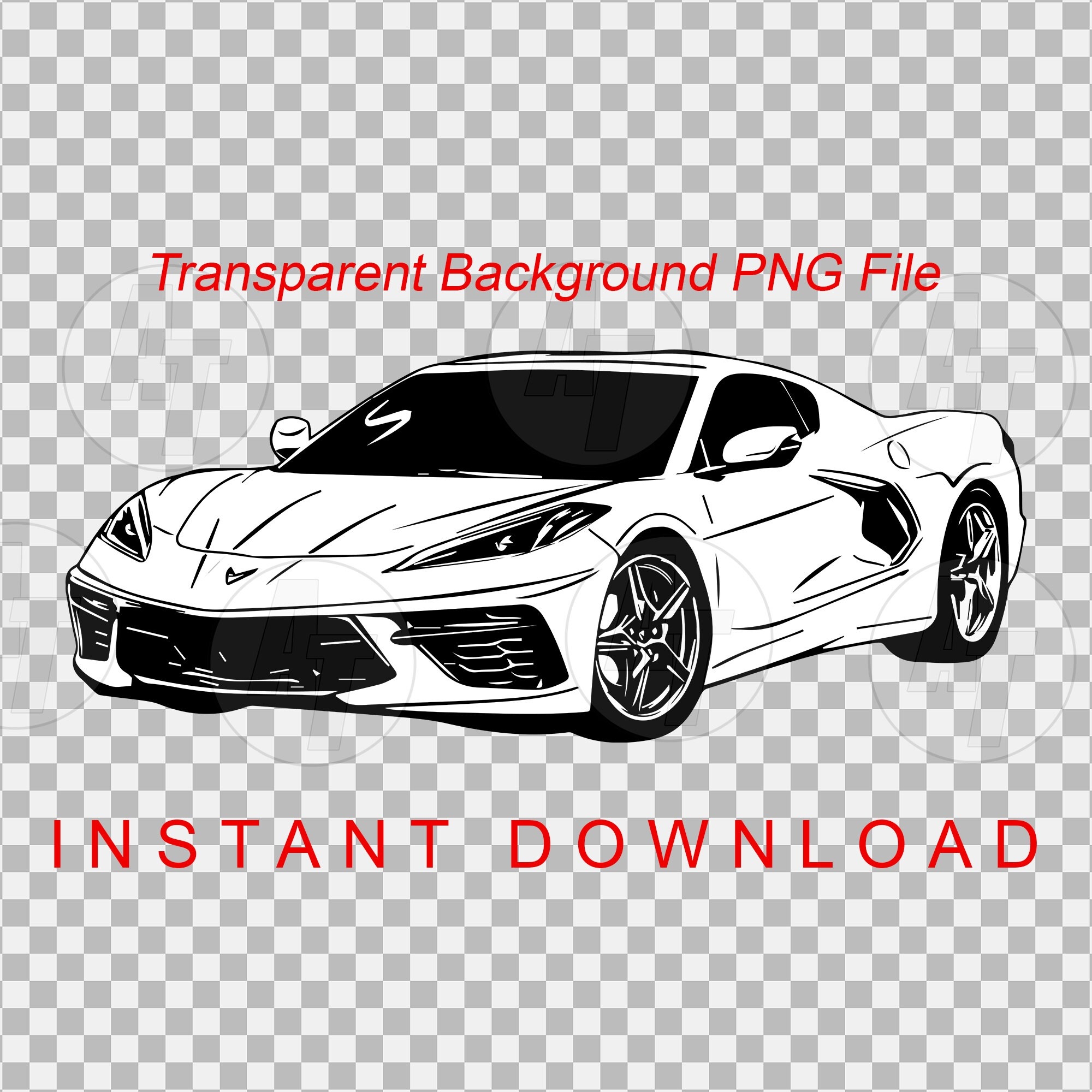 C8 Corvette Digital Download 2020 Corvette Vector Graphic Clip Art File Race Car Drawing Auto Illustration Black And White Etsy