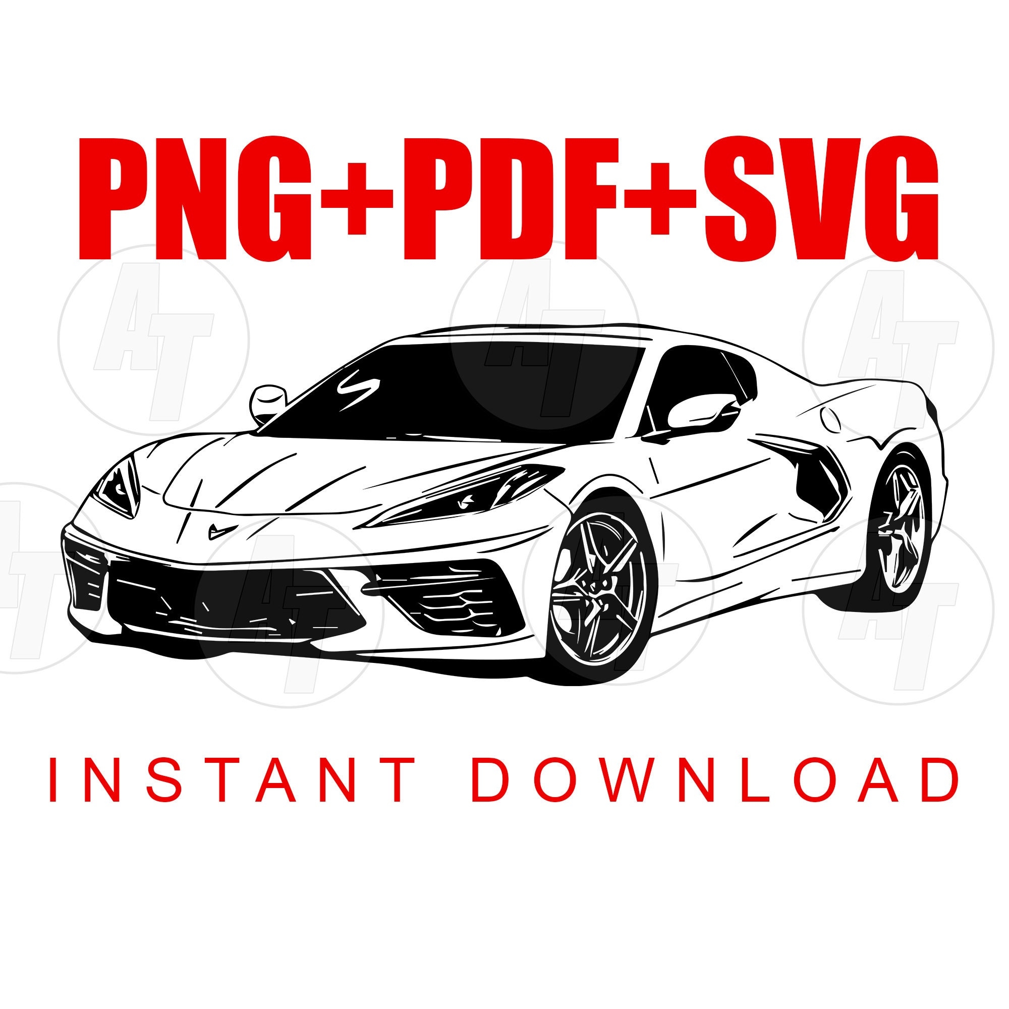 C8 Corvette Digital Download 2020 Corvette Vector Graphic Clip Art File Race Car Drawing Auto Illustration Black And White Etsy