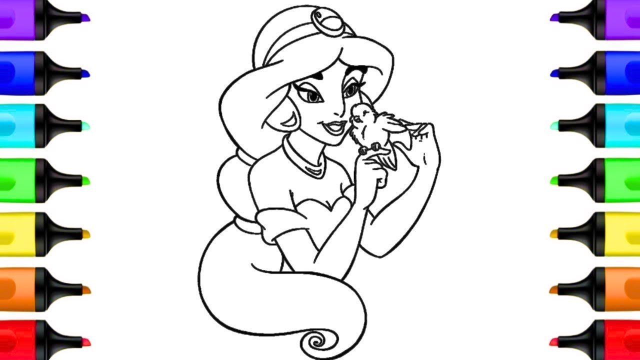 Coloring Princess Jasmine Her Bird Disney Princess Coloring Book Art Activity Art Markers YouTube