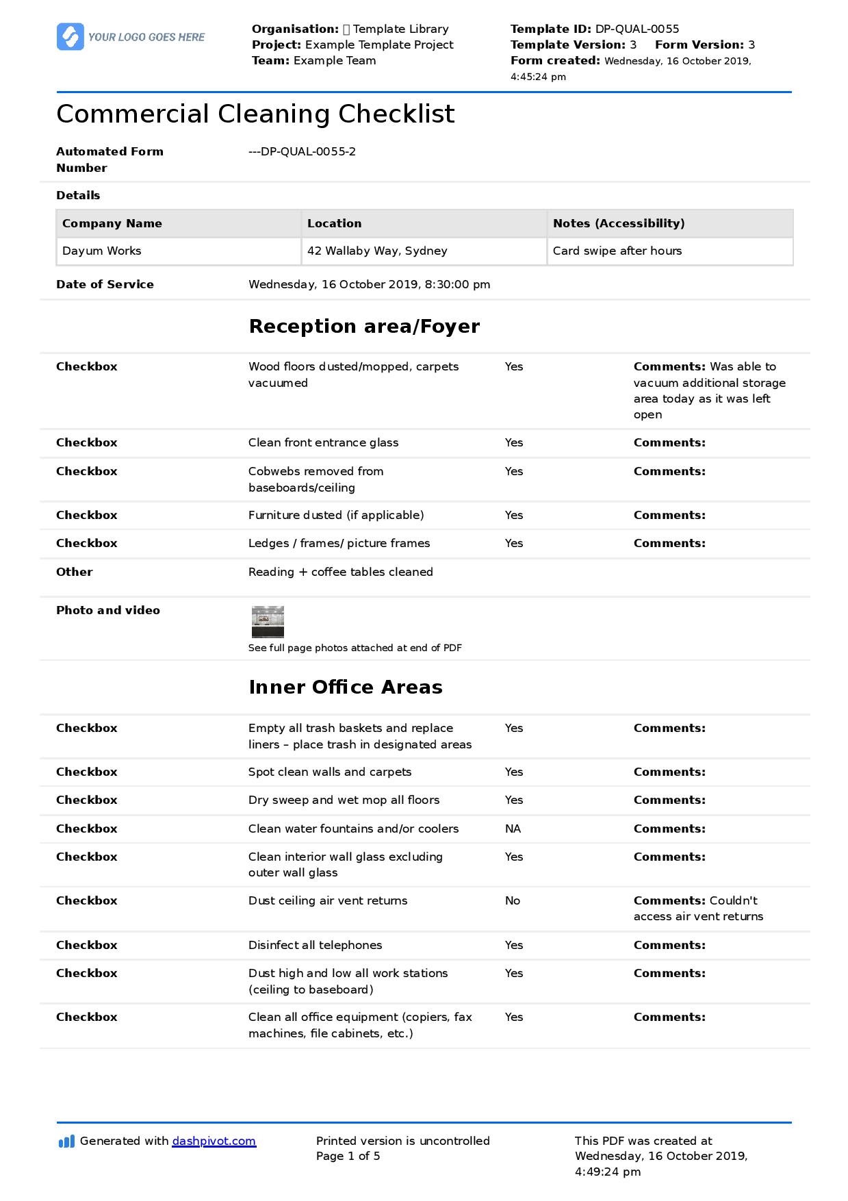 printable office cleaning checklist