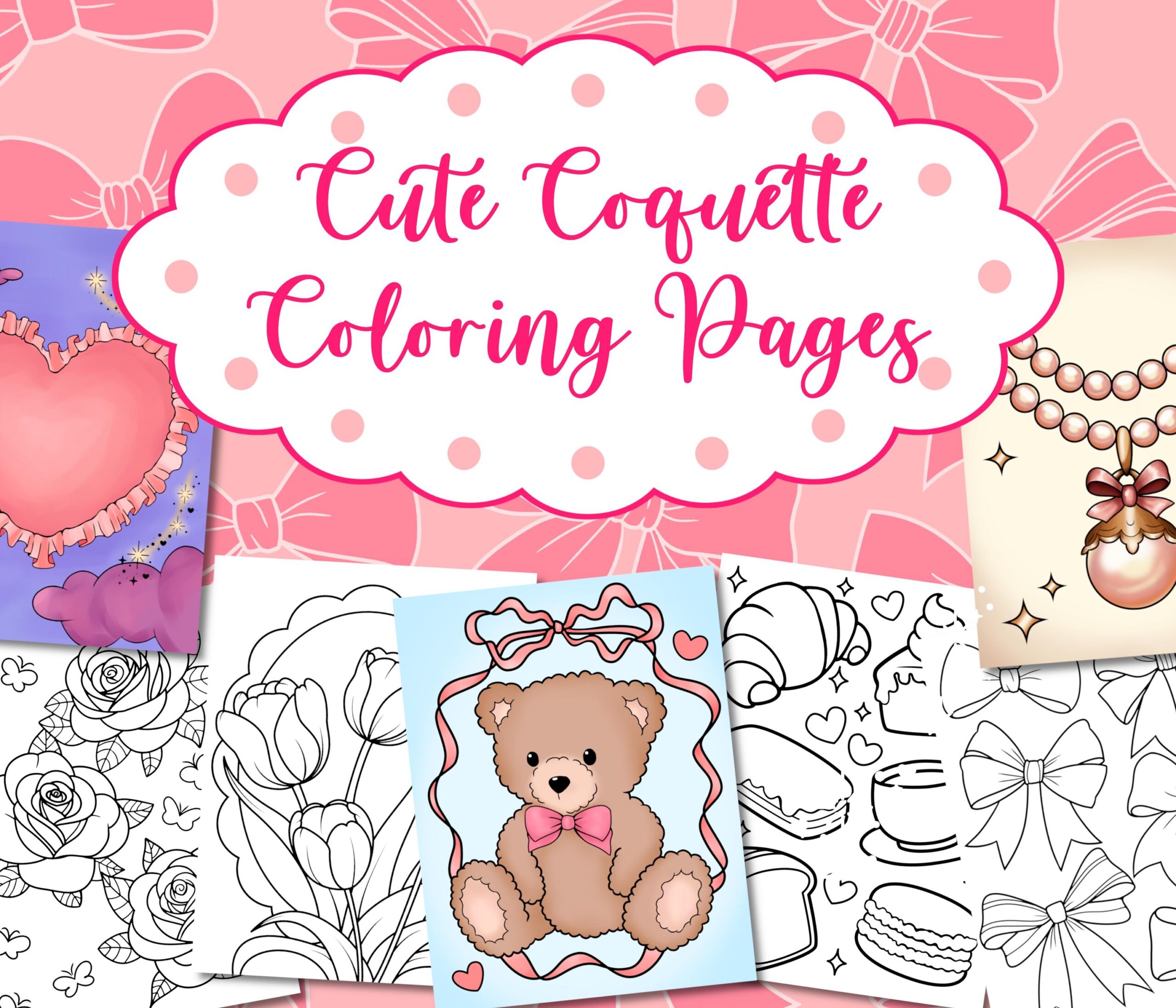 Coquette Coloring Pages Cute And Girly Coloring Pages Preppy Aesthetic Digital Coloring Book Printable Coloring Page For Adults And Teens Etsy
