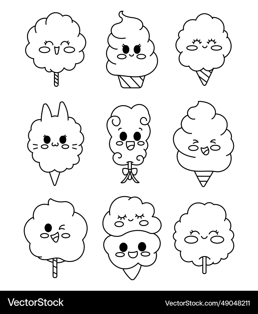 Cotton Candy Characters Coloring Page Sweet Vector Image