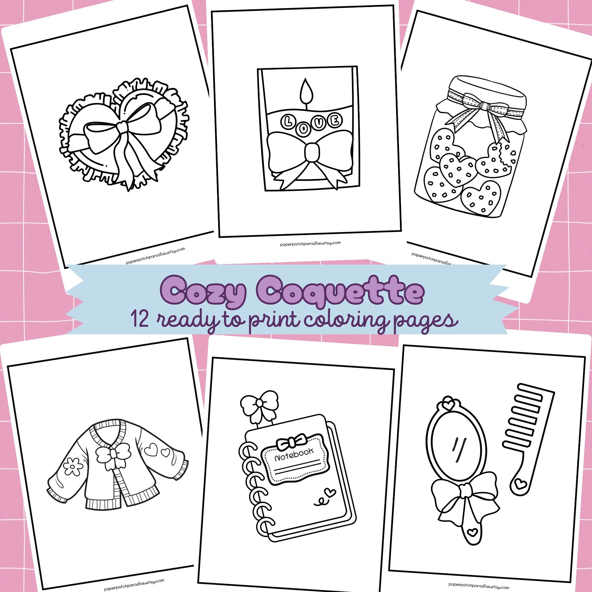 Cozy Coquette Coloring Pages Printable Cute Girly Coloring Sheets Bold Easy Soft Girl Coloring Activity Kids Preppy Teen Coloring Adult Etsy