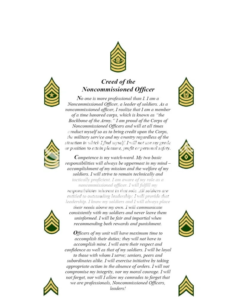 creed of the noncommissioned officer printable