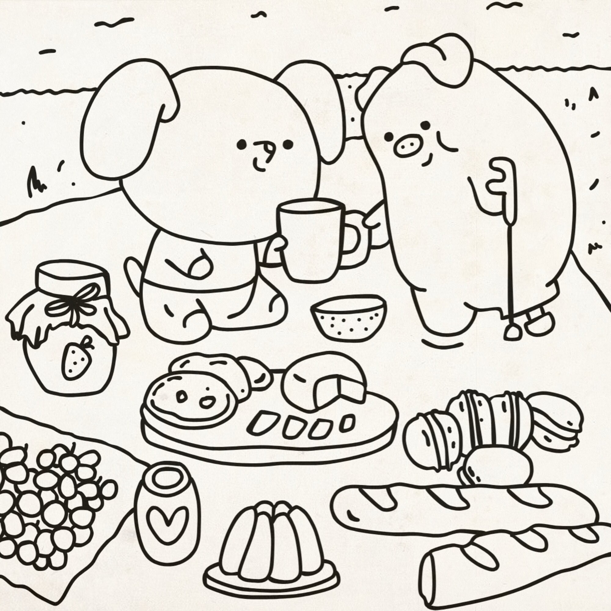 Cute Animals Simple Coloring Page For Teens And Adults Printable Or Digital Colouring Sheet With Cozy And Aesthetic Vibes Etsy