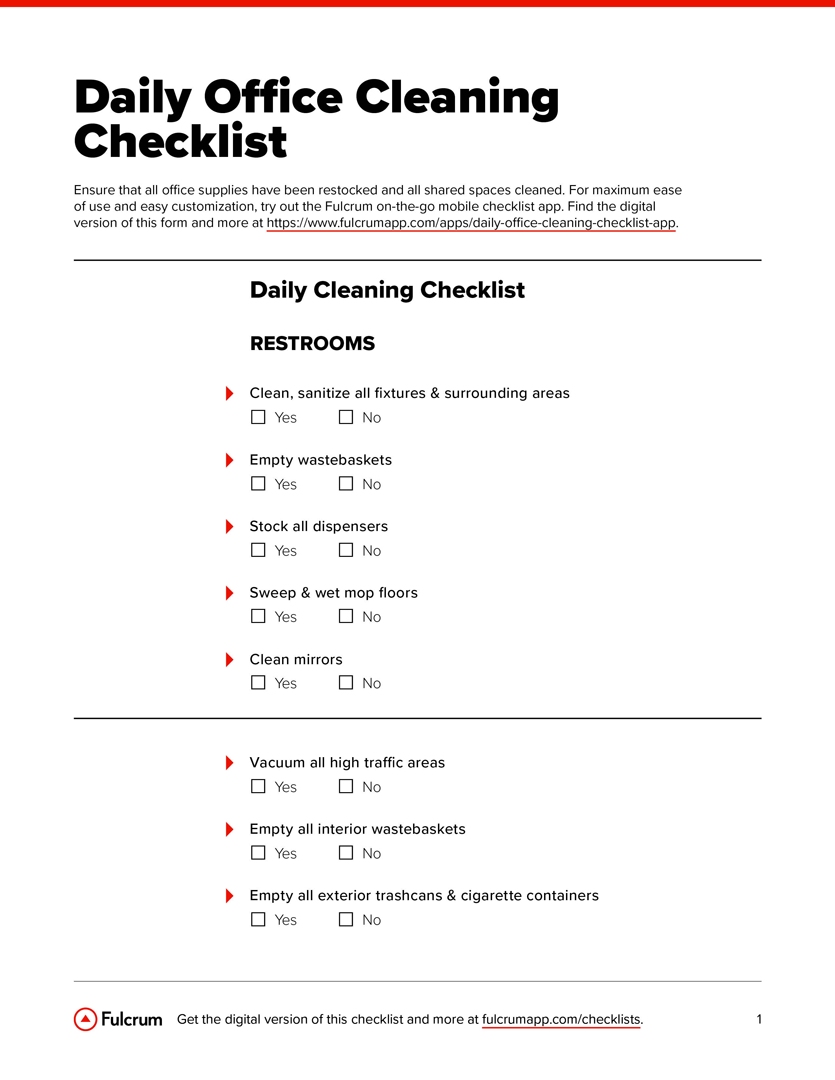 Daily Office Cleaning Checklist Fulcrum