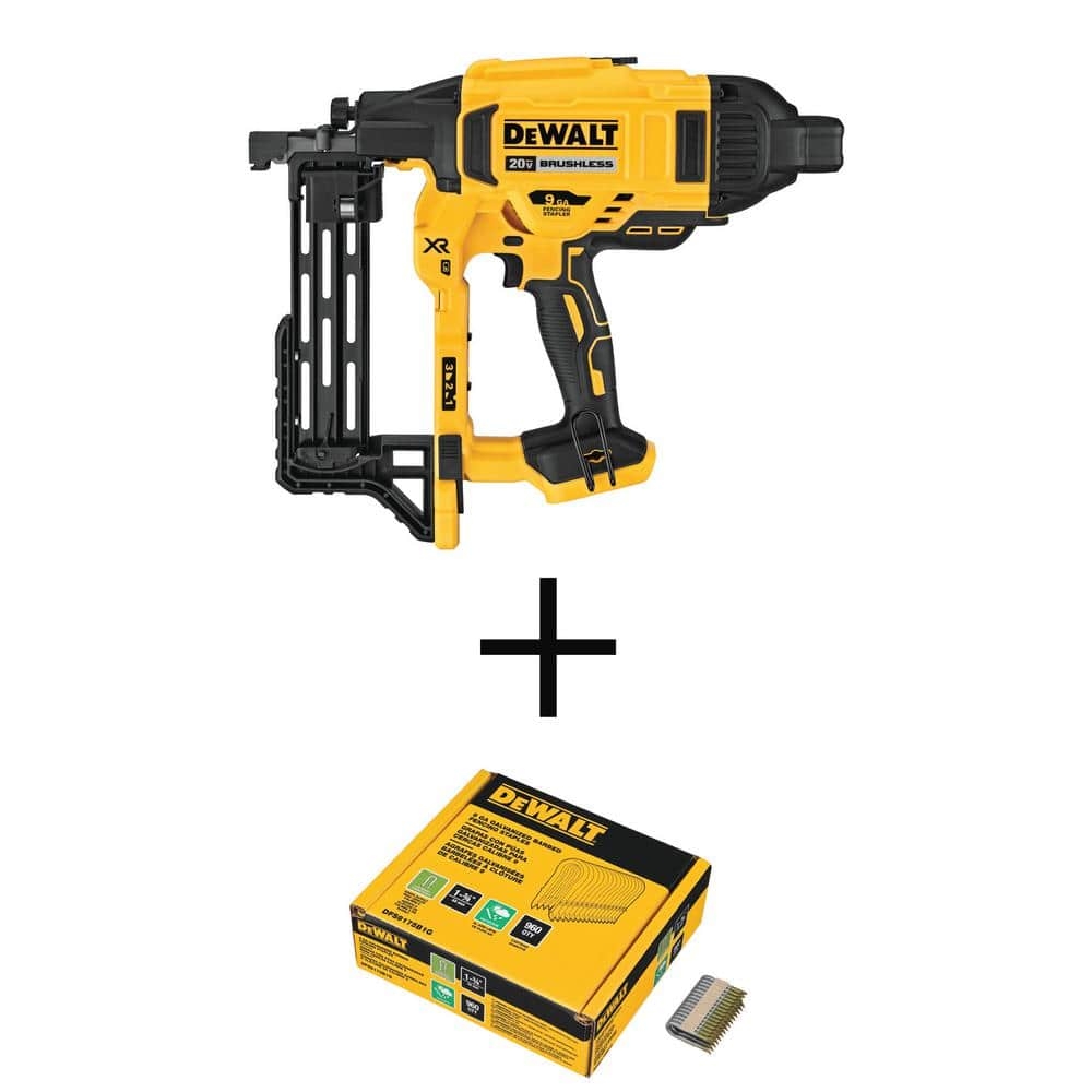 DEWALT 20V MAX 9 Gauge Cordless Fencing Staple Nailer Tool Only W 1 75 In X 9 GA Galvanized Fencing Staples 960 Per Box DCFS950BW9175B1 The Home Depot