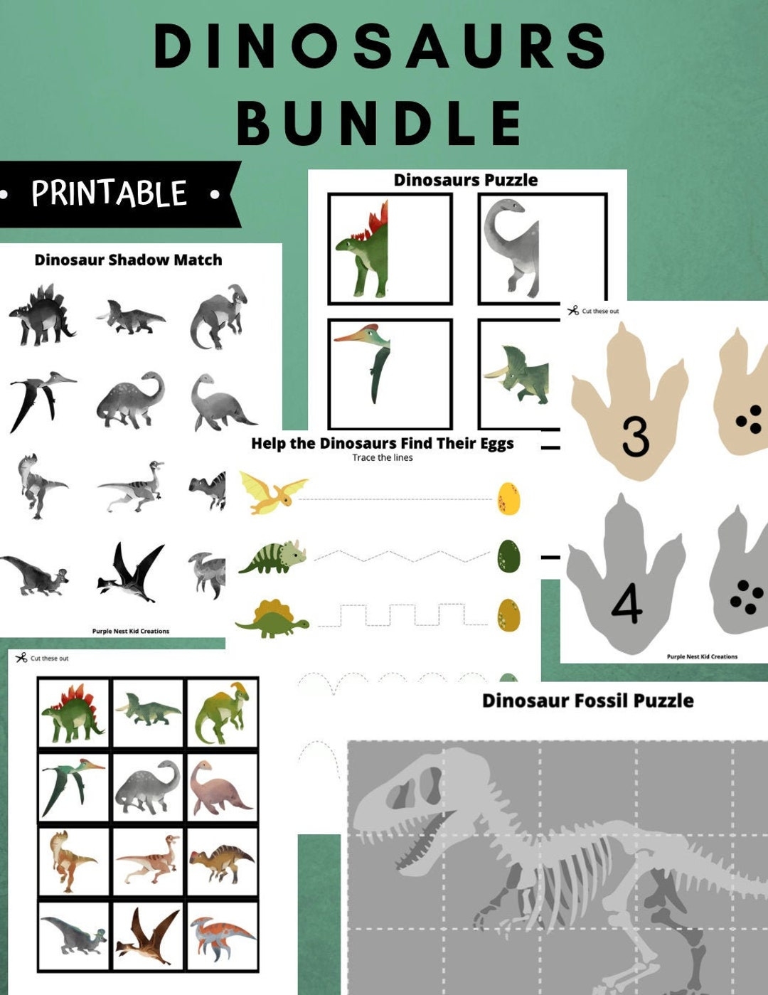 Dinosaurs Printable Bundle Dinosaur Bones Prehistoric Matching Counting Tracing Educational Preschool Printable Activity Toddler Etsy
