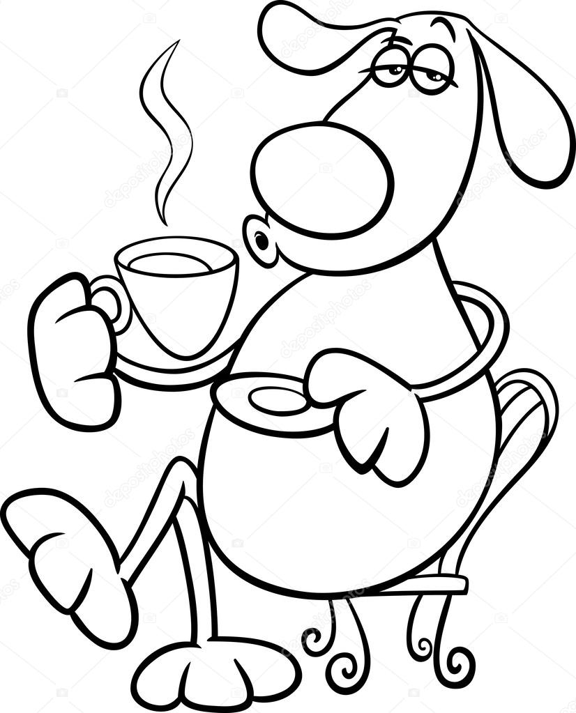 Dog With Coffeel Coloring Page Stock Vector By izakowski 59021179