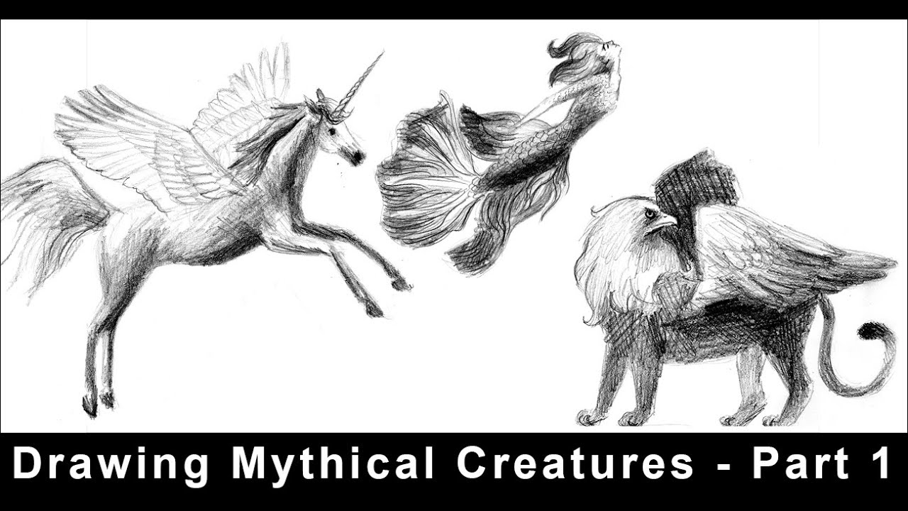 Drawing Mythical Creatures Part 1 Unicorn Pegasus Mermaid Gryffon YouTube