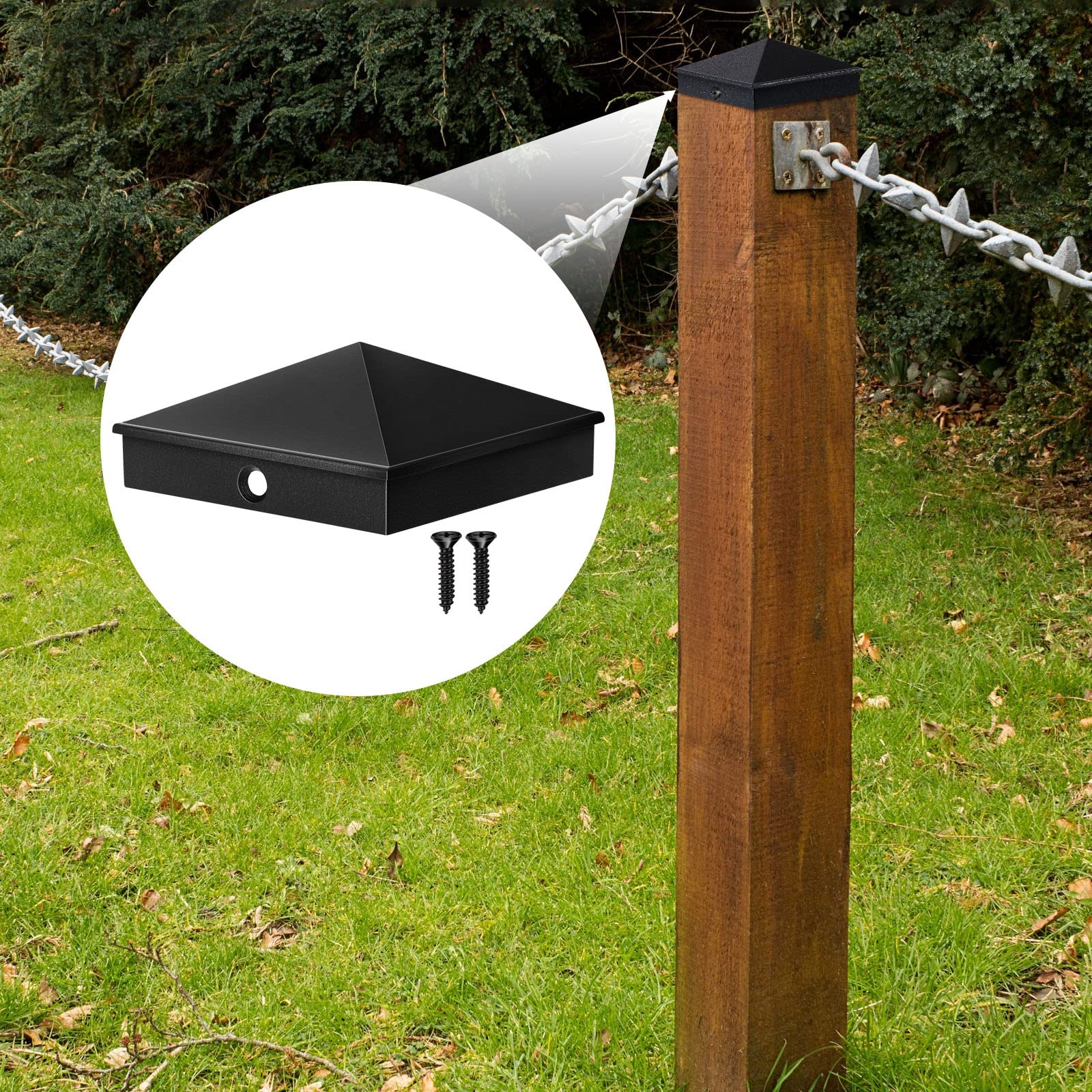 Dunzy 16 Pcs 6 X 6 Post Caps Aluminum Pyramid Decorative Fence Post Covers Works Only For Actual 5 5 X 5 5 Wood Square Metal With Screws For Corridors Decks Mailbox Pole Black Amazon