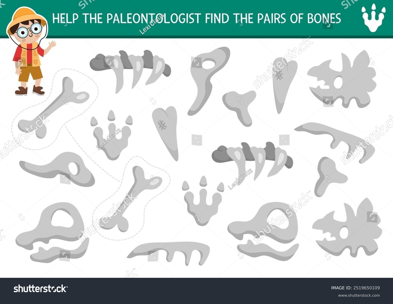 Find Pair Dinosaur Bones Prehistoric Matching Stock Vector Royalty Free 2519650109 Shutterstock