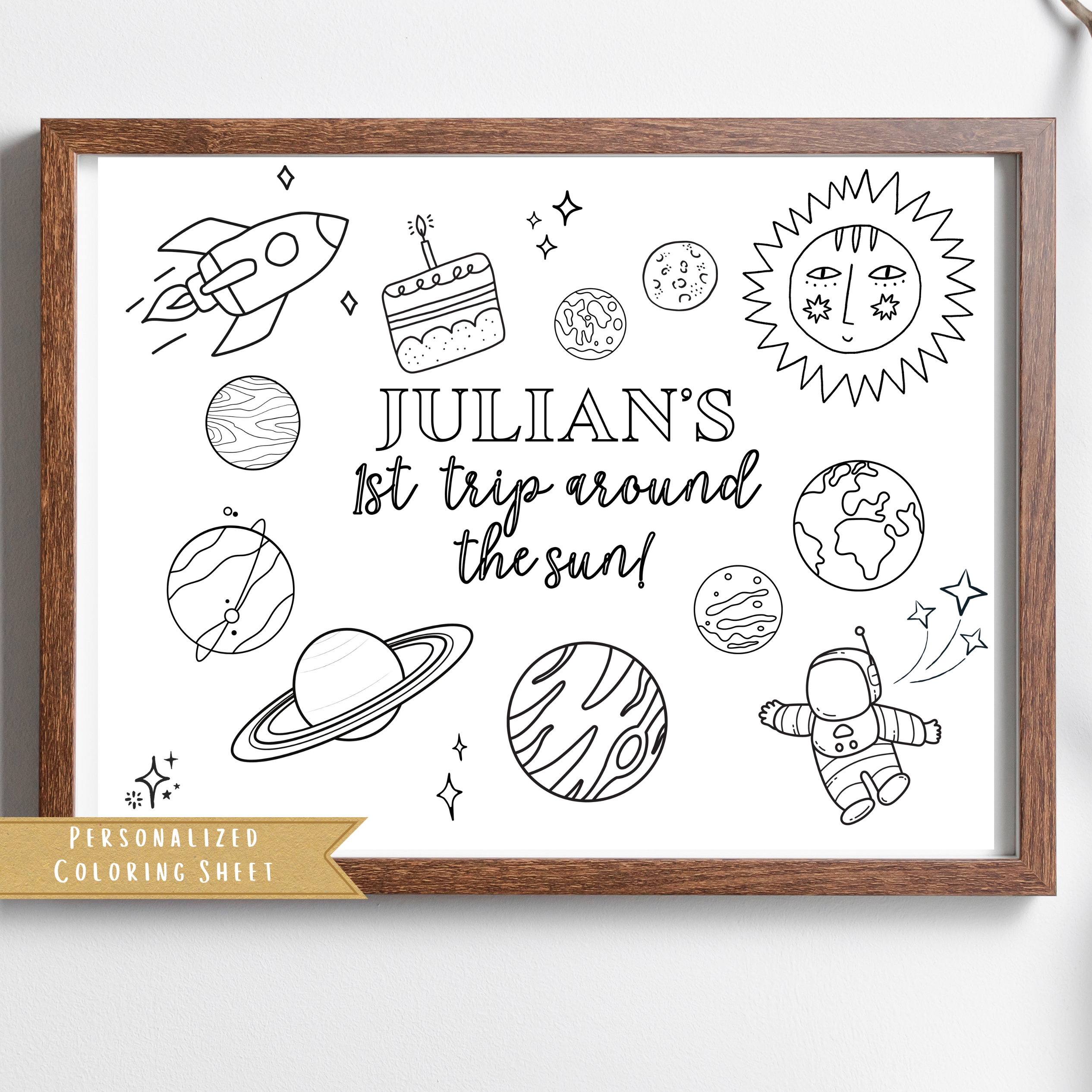 First Trip Around The Sun Coloring Sheet Planets Birthday Party Favor Solar System Sheet Table Mat Kids Activity Coloring Sheet Etsy