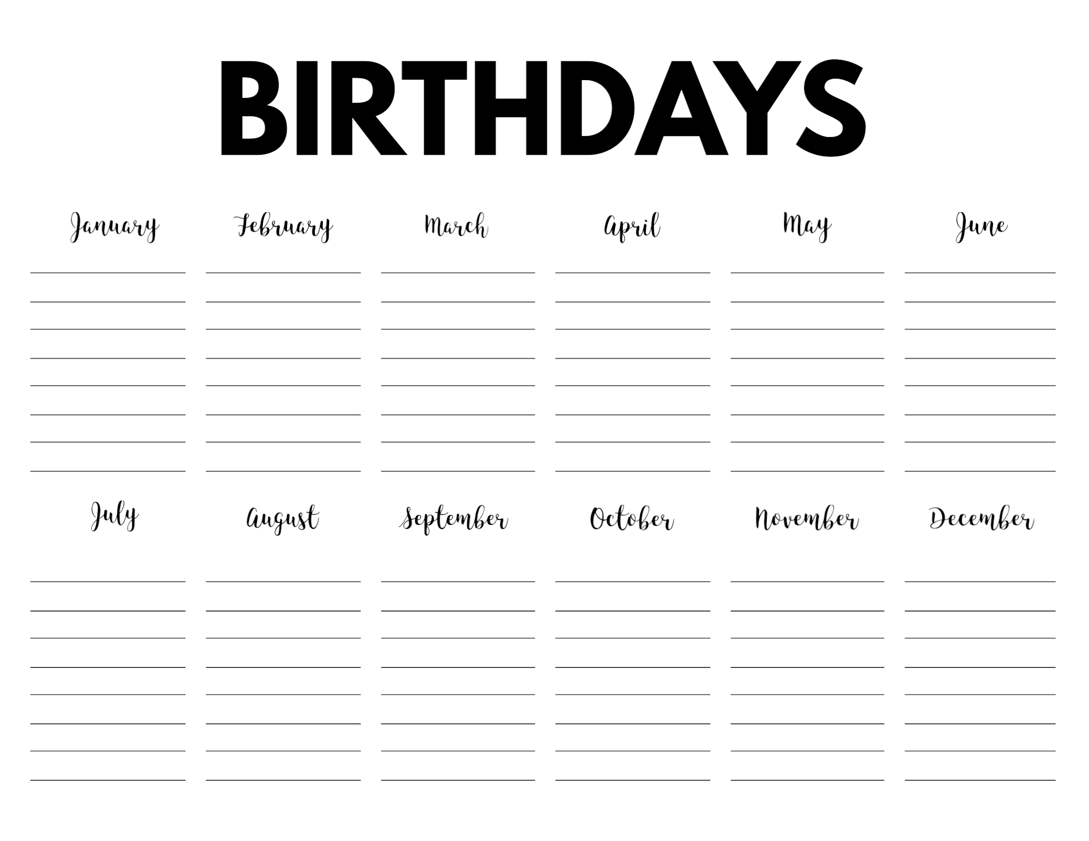 free printable office birthday calendar template
