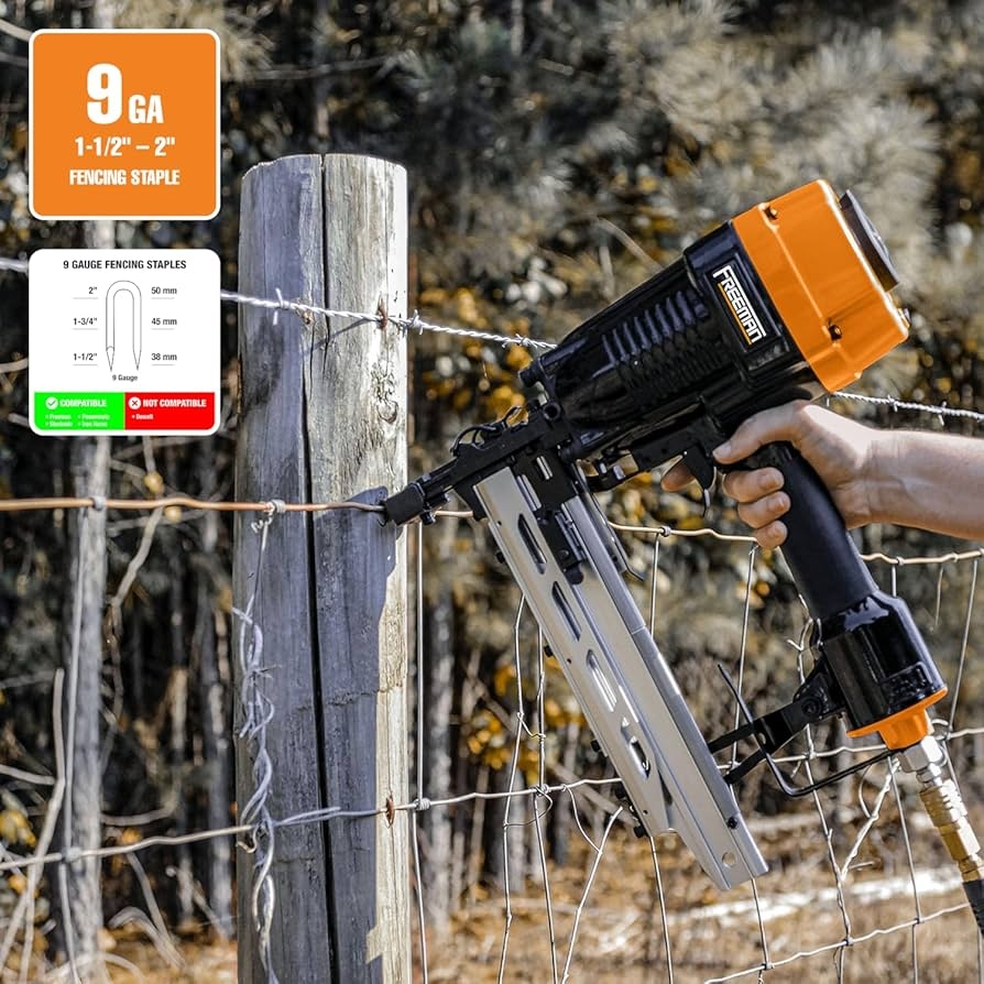 Freeman PFS9 Pneumatic 9 Gauge 2 Fencing Stapler With T Handle Adjustable Metal Belt Hook And Case Amazon