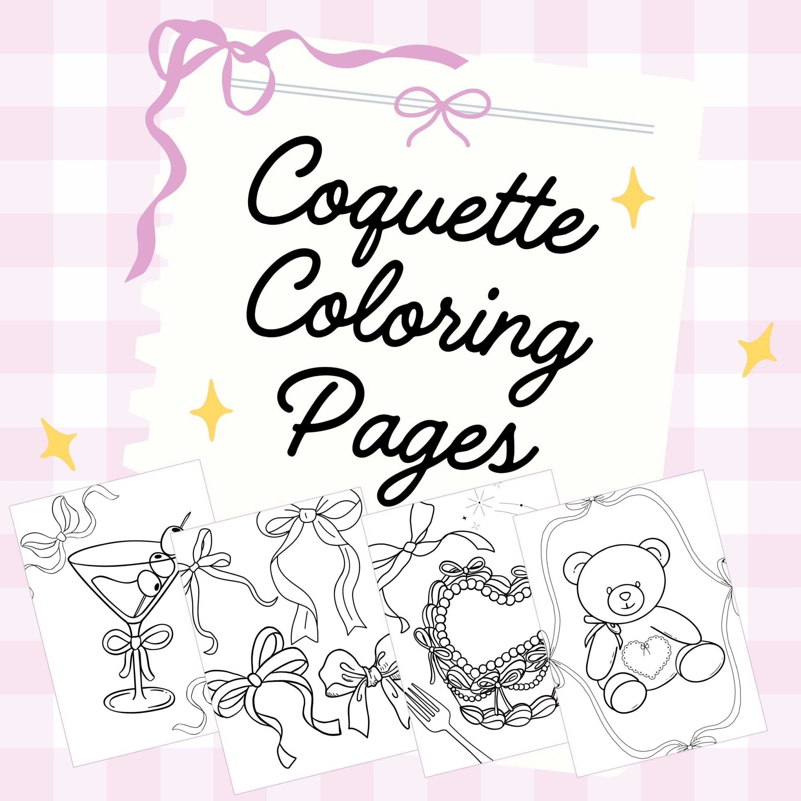 Girly Coquette Bows Cute Coloring Pages 4 Digital Downloadable Printable Coloring Pages For Relaxation And Fun