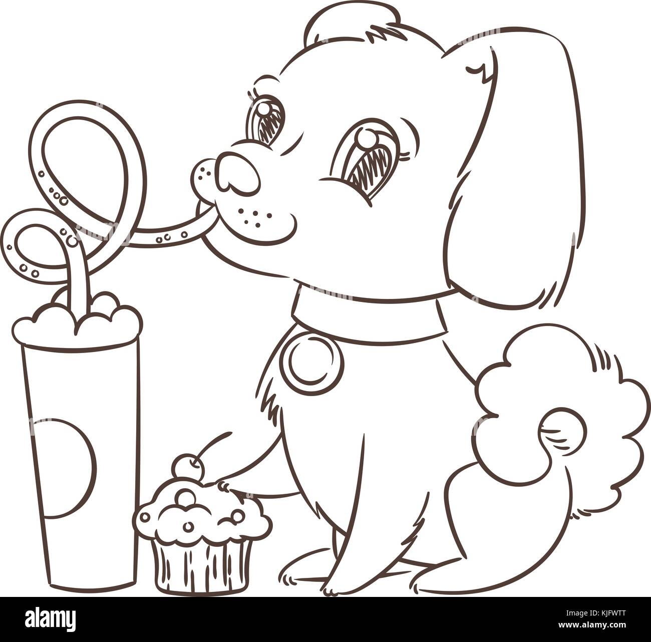 Golden Dog Drinks Coffee Or Milk Shake Hand Drawn Vector Illustration For New Year T shirt Poster Postcard Stock Vector Image Art Alamy