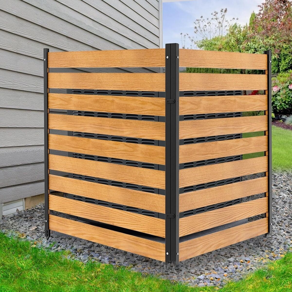 wood fence with metal posts